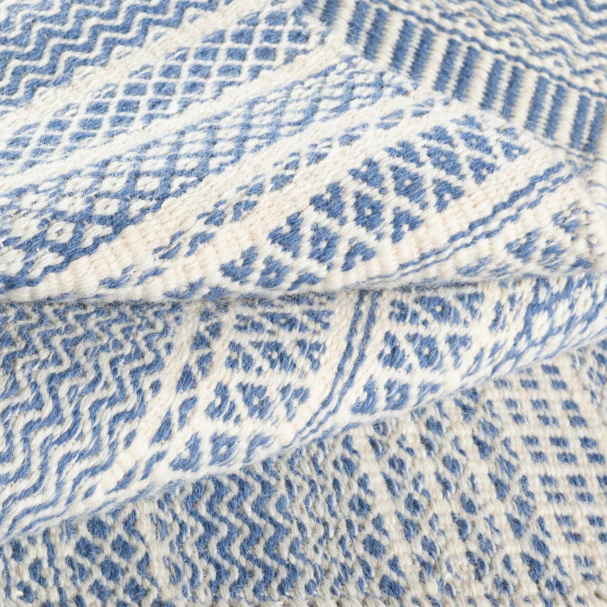 Sanc Blue/Cream Flatweave Wool Rug - Clearance - Image 8