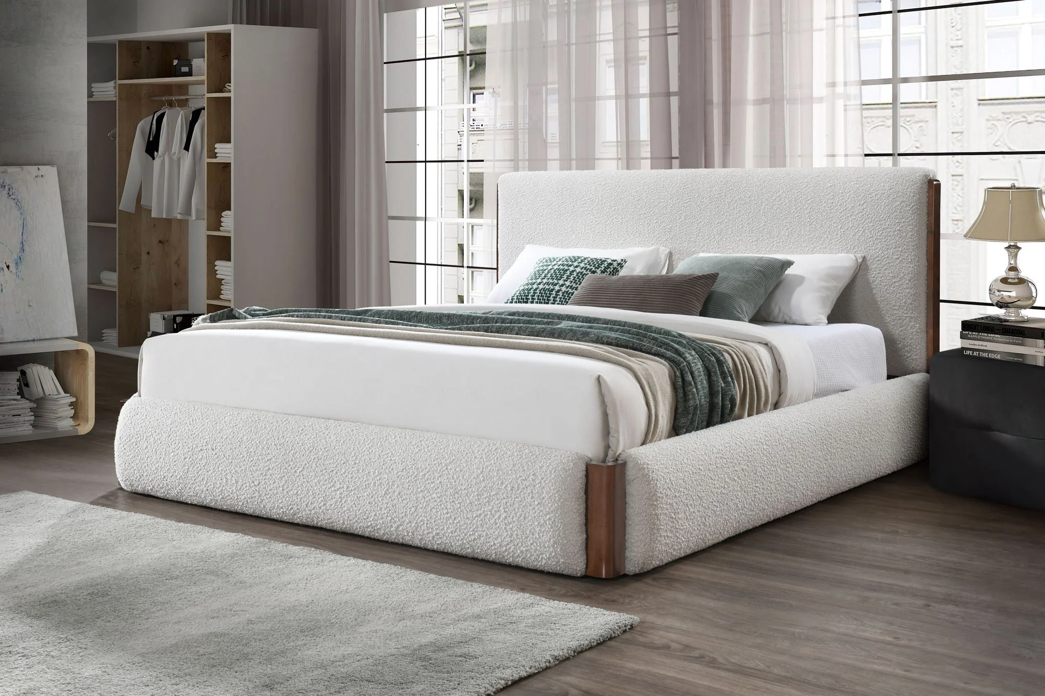 Sandro - Eastern King Bed Boucle - Walnut / White - Image 3
