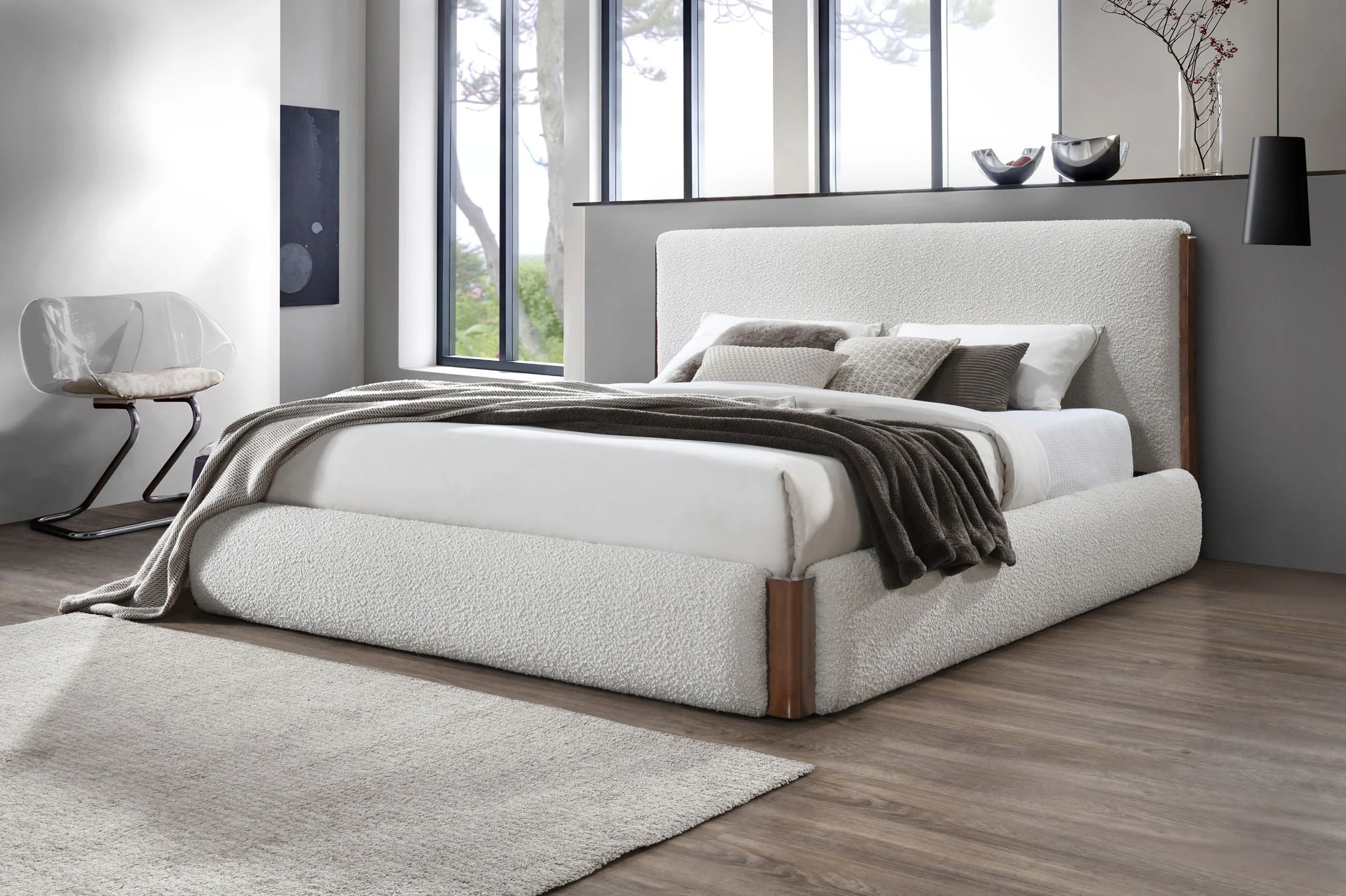 Sandro - Eastern King Bed Boucle - Walnut / White - Image 4