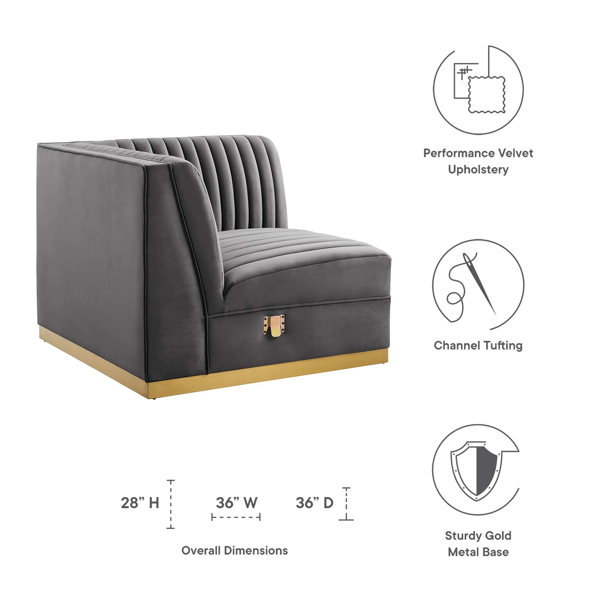 Sanguine Channel Tufted Performance Velvet Modular Sectional Sofa Right Corner Chair - Image 2