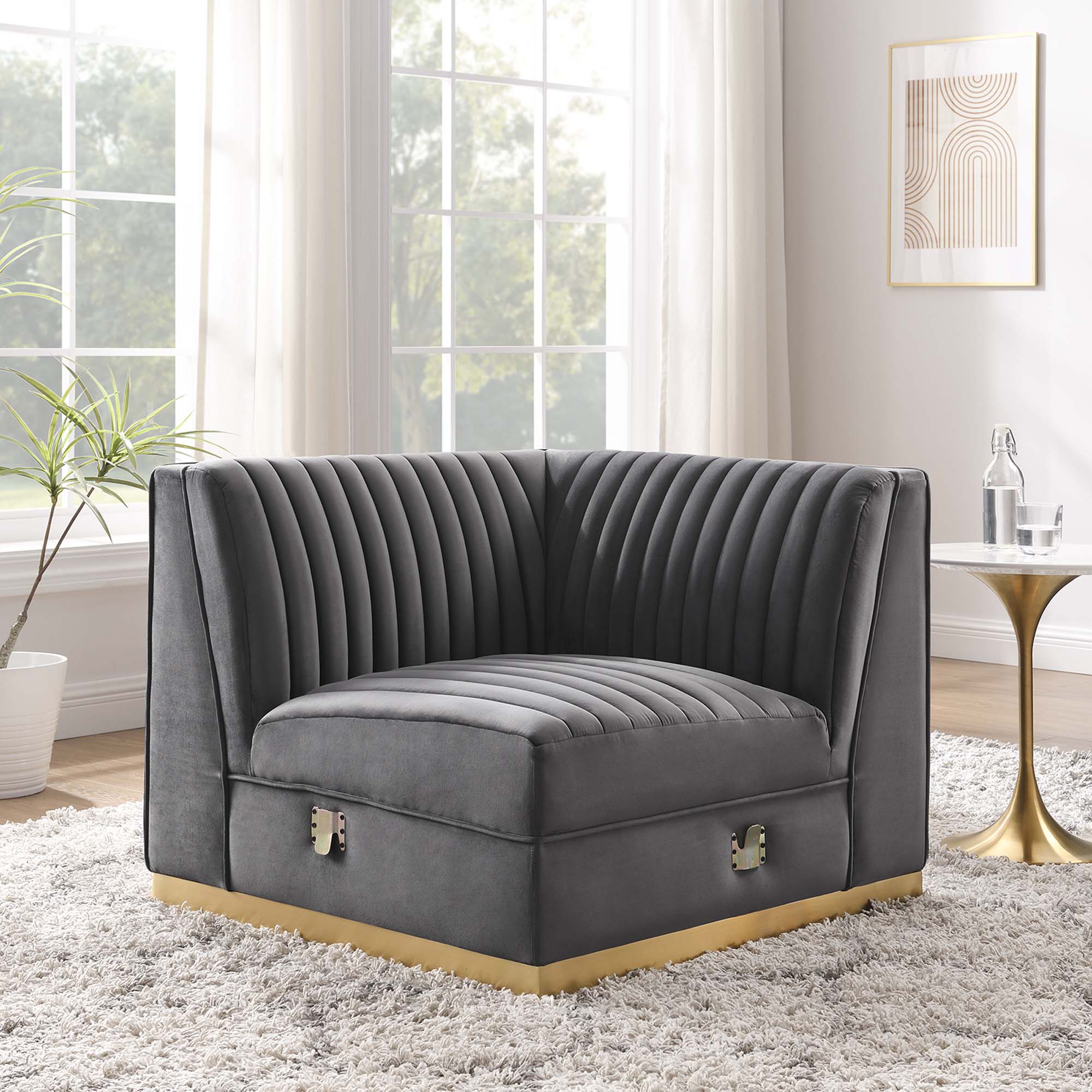 Sanguine Channel Tufted Performance Velvet Modular Sectional Sofa Right Corner Chair - Image 7