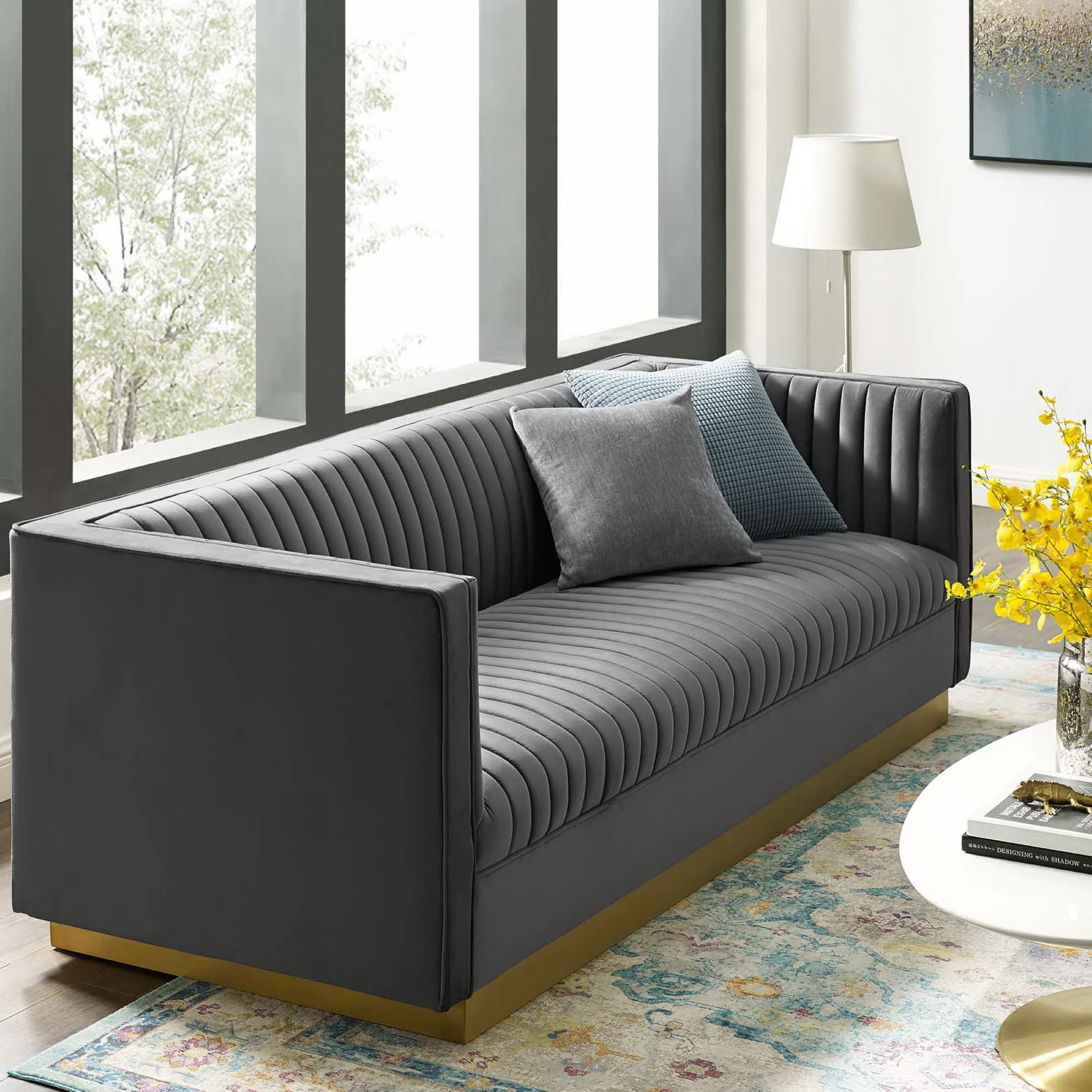 Sanguine Vertical Channel Tufted Performance Velvet Sofa - Image 5
