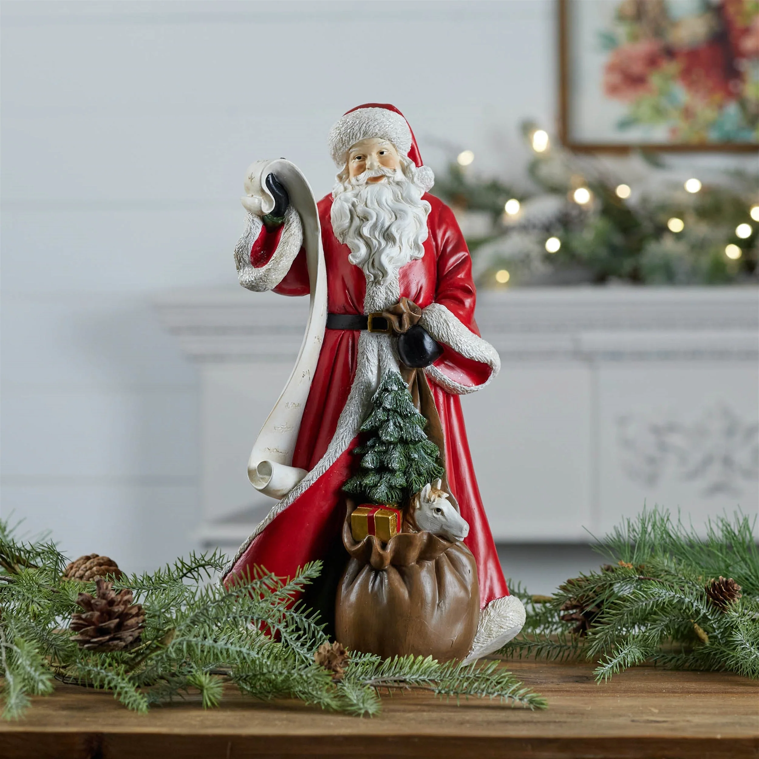 Santa with List Statue 16"H - Image 2