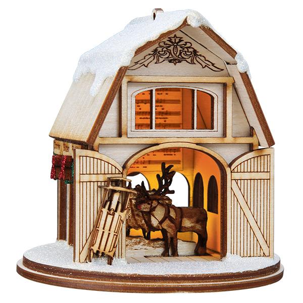 Santa's Reindeer Barn Christmas Ornament - Image 2