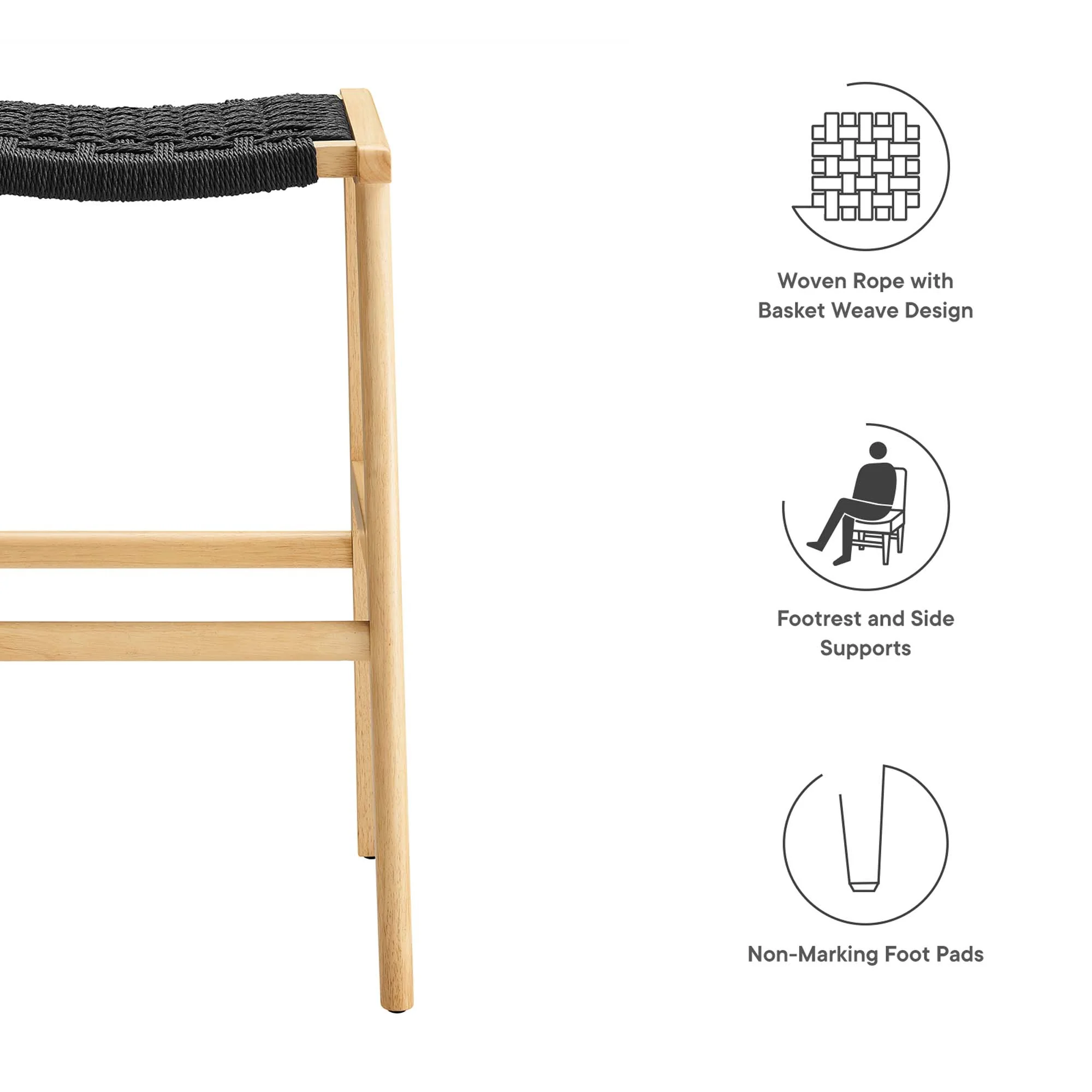 Saoirse Woven Rope Wood Bar Stool Set of 2 by Modway - Image 2