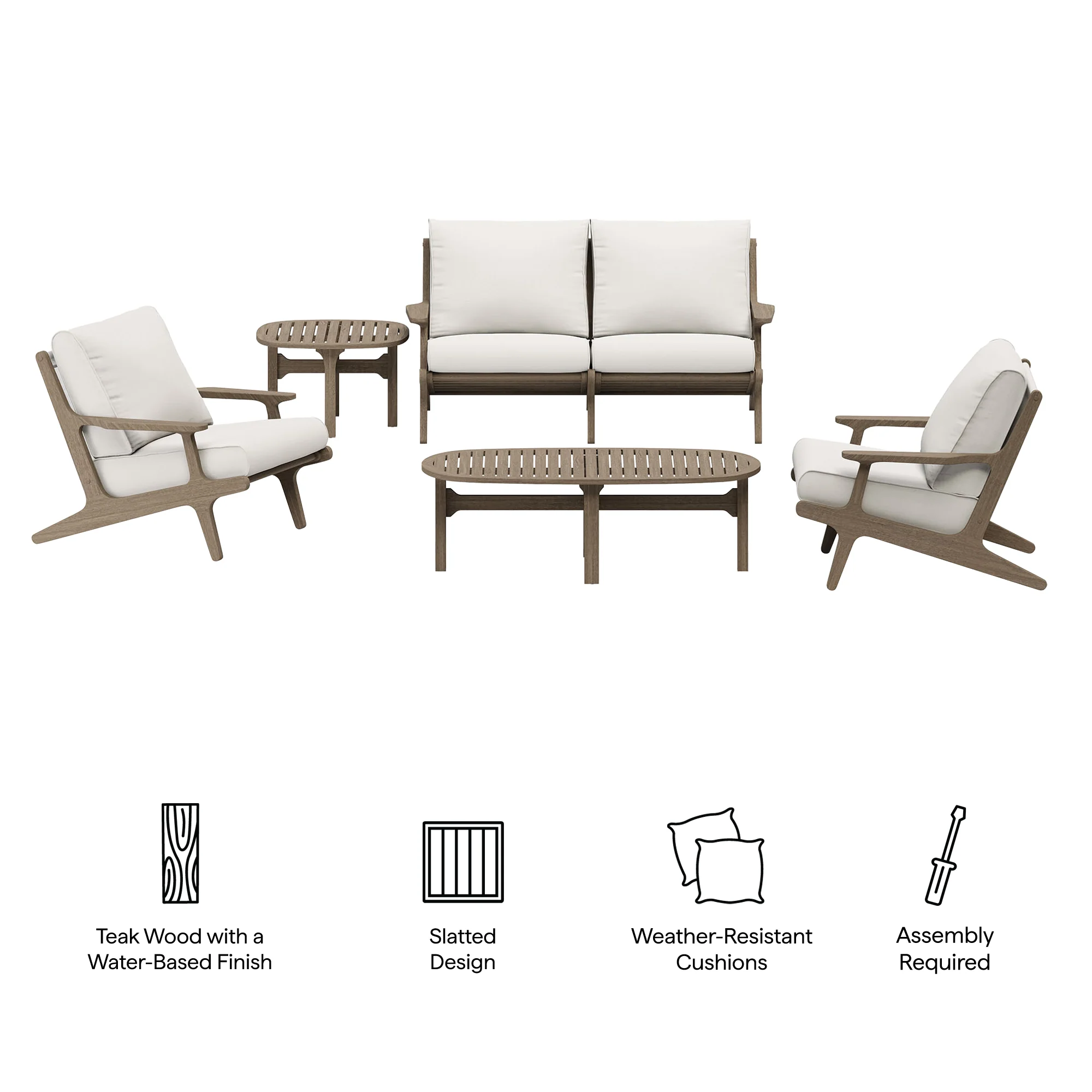 Saratoga 5-Piece Outdoor Patio Teak Wood Furniture Set by Modway - Image 6