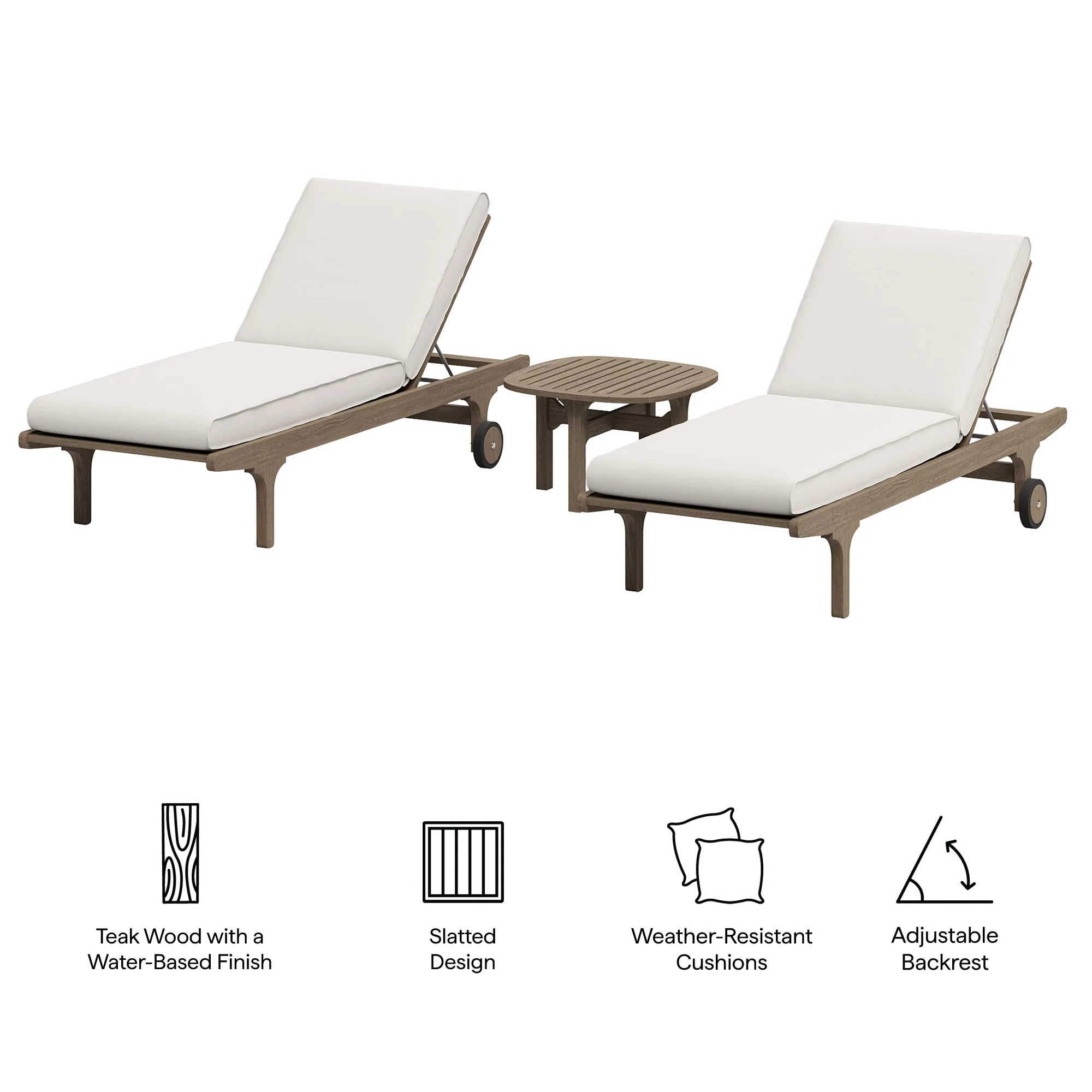 Saratoga Outdoor Patio Teak Wood 3-Piece Chaise Lounge Furniture Set by Modway - Image 4