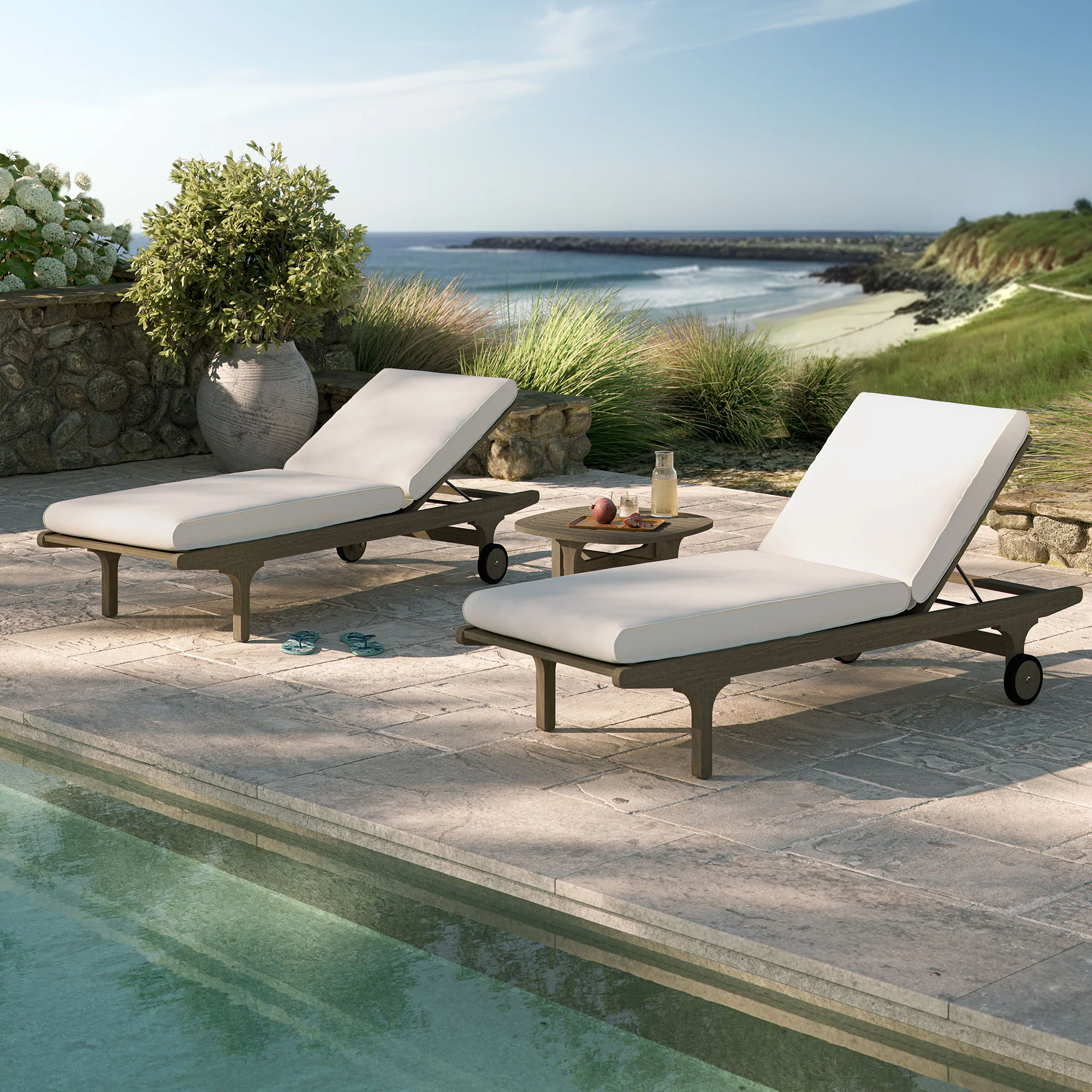 Saratoga Outdoor Patio Teak Wood 3-Piece Chaise Lounge Furniture Set by Modway - Image 6
