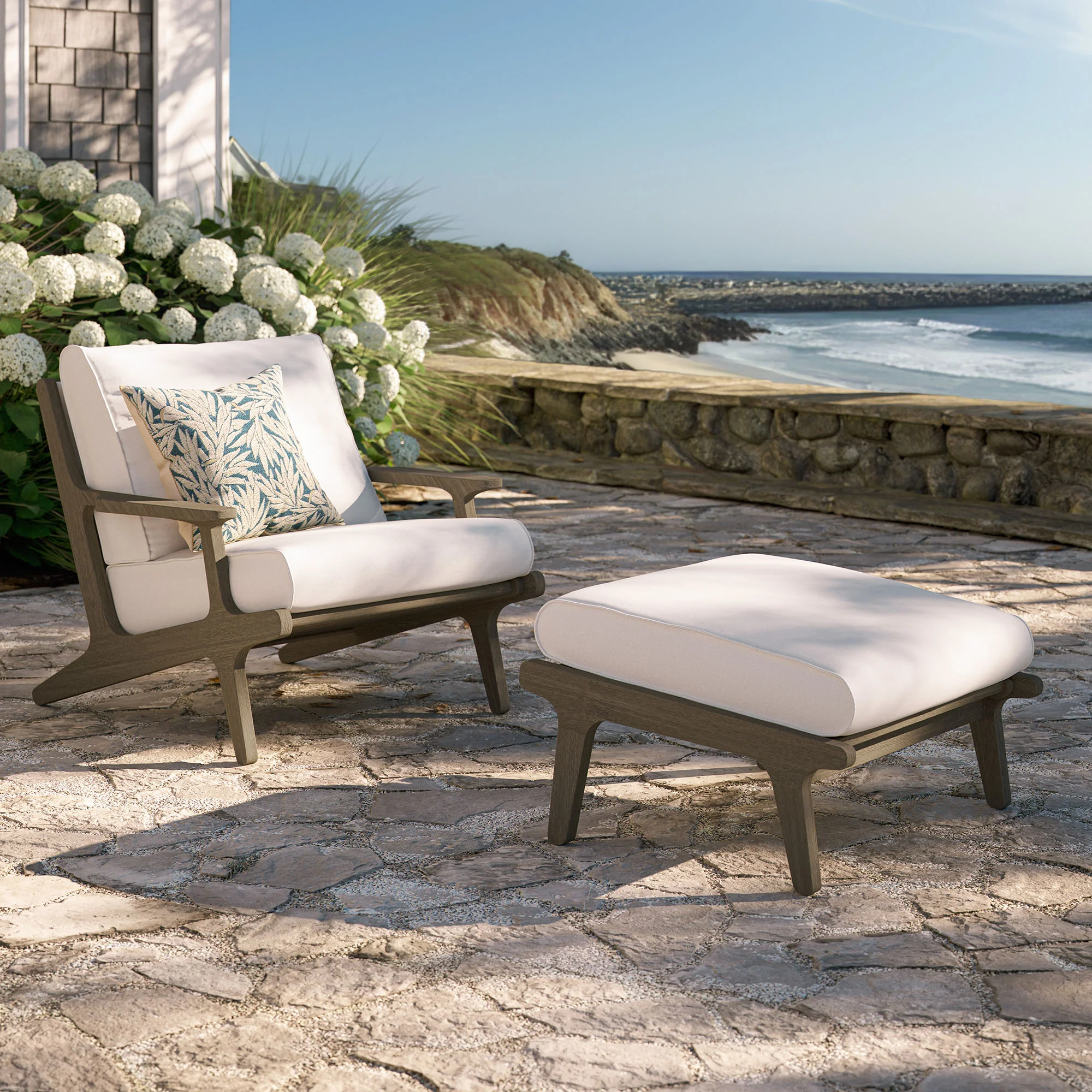 Saratoga Outdoor Patio Teak Wood Chair and Ottoman Set by Modway - Image 6