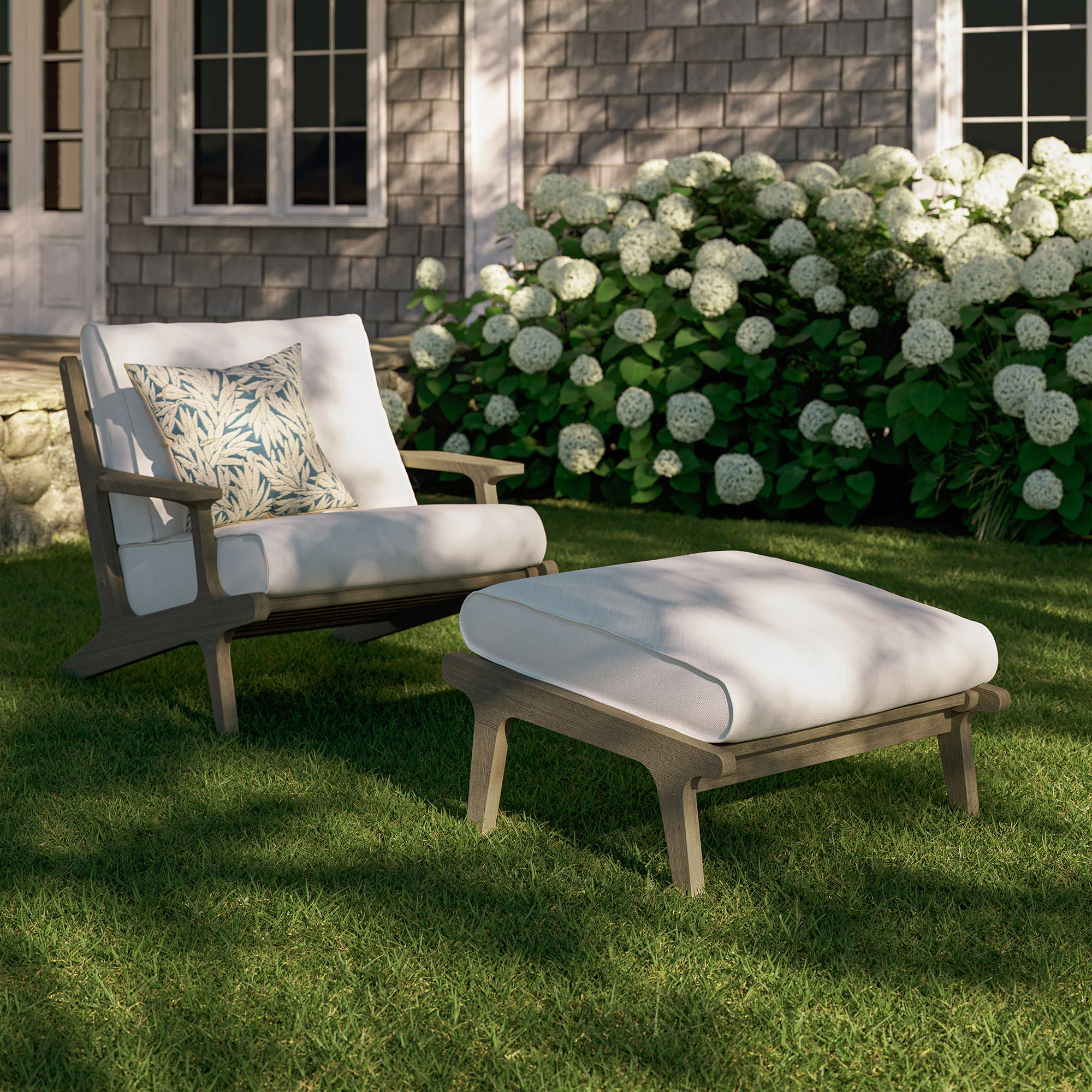 Saratoga Outdoor Patio Teak Wood Chair and Ottoman Set by Modway - Image 7