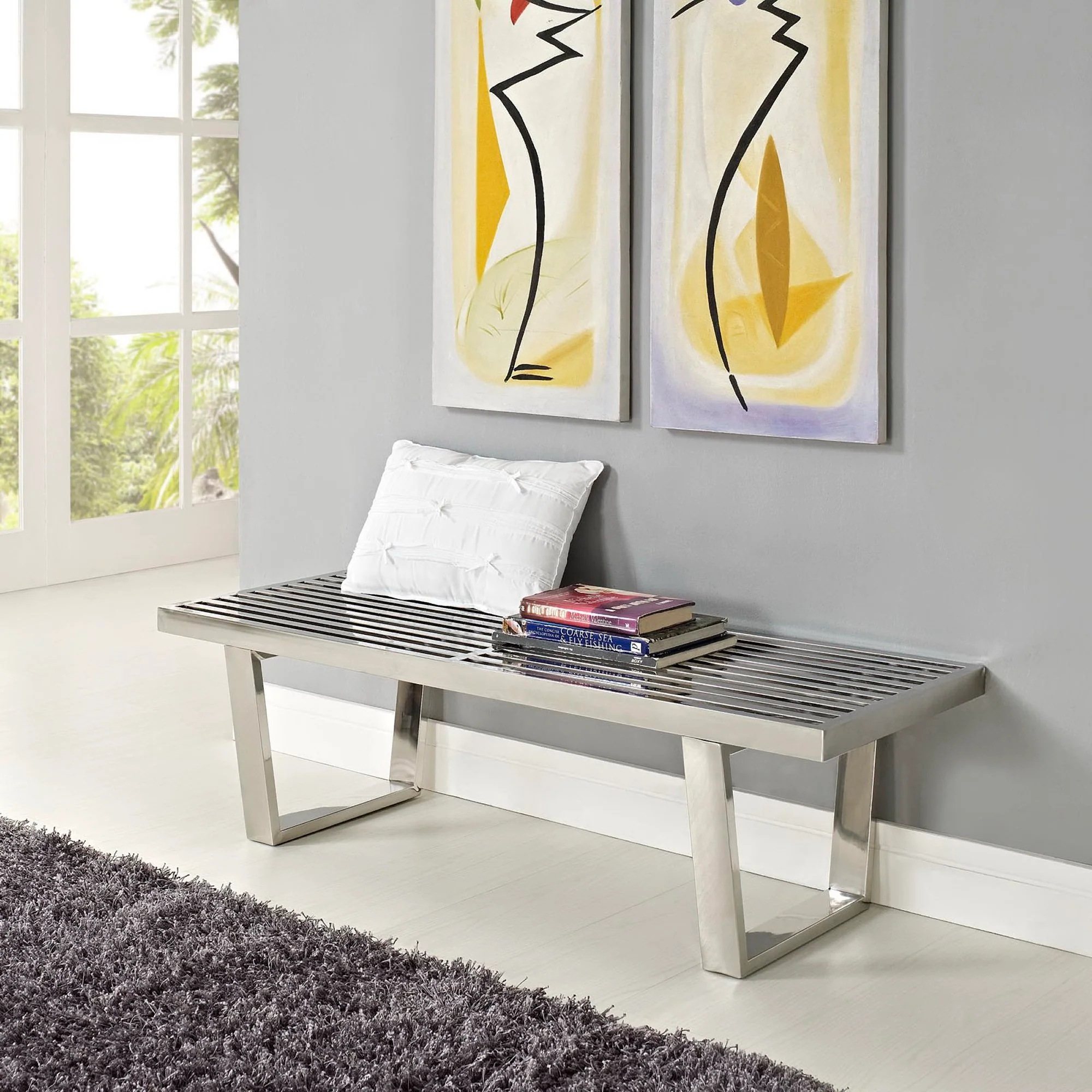 Sauna 4' Stainless Steel Bench by Modway - Image 4