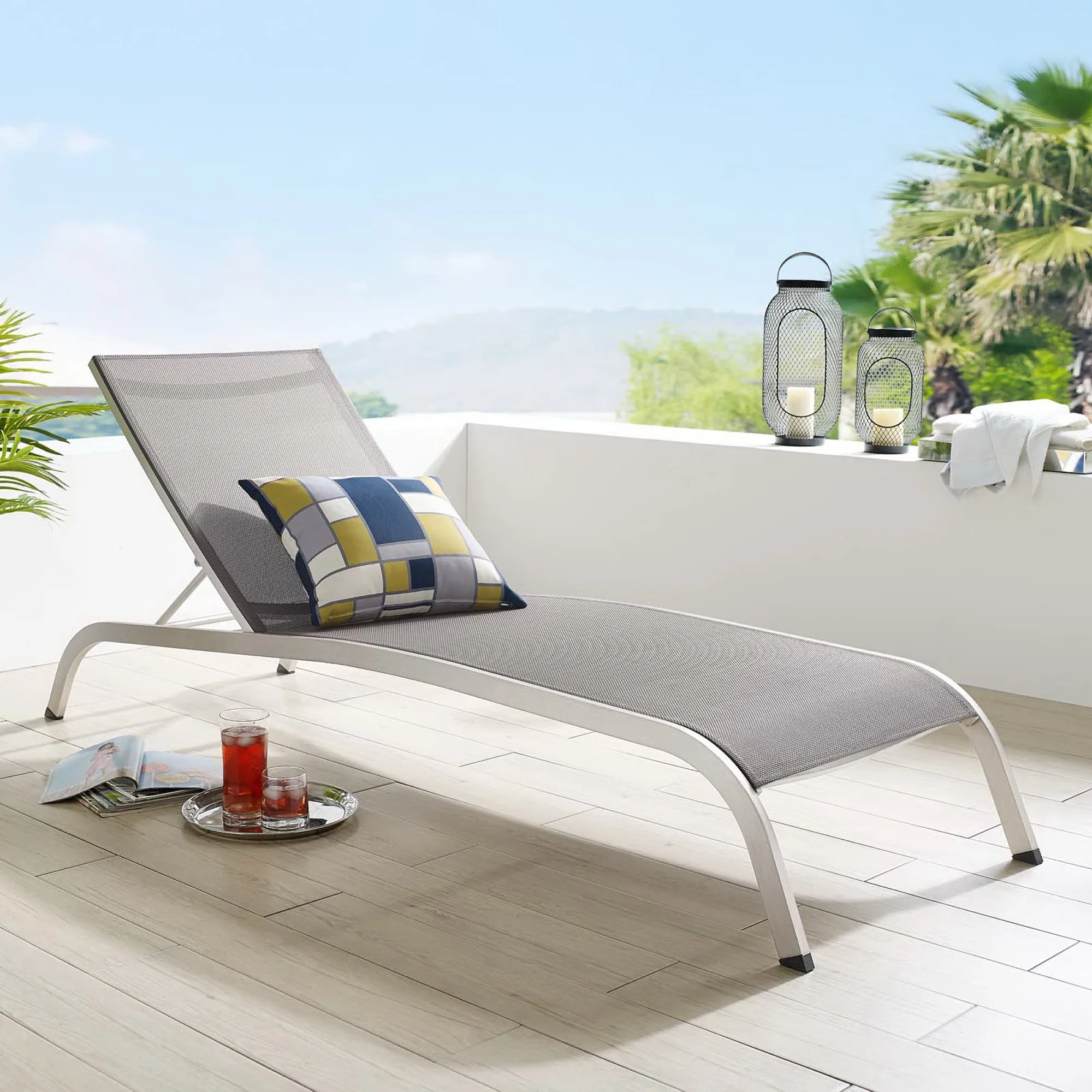 Savannah Mesh Chaise Outdoor Patio Aluminum Lounge Chair by Modway - Image 8