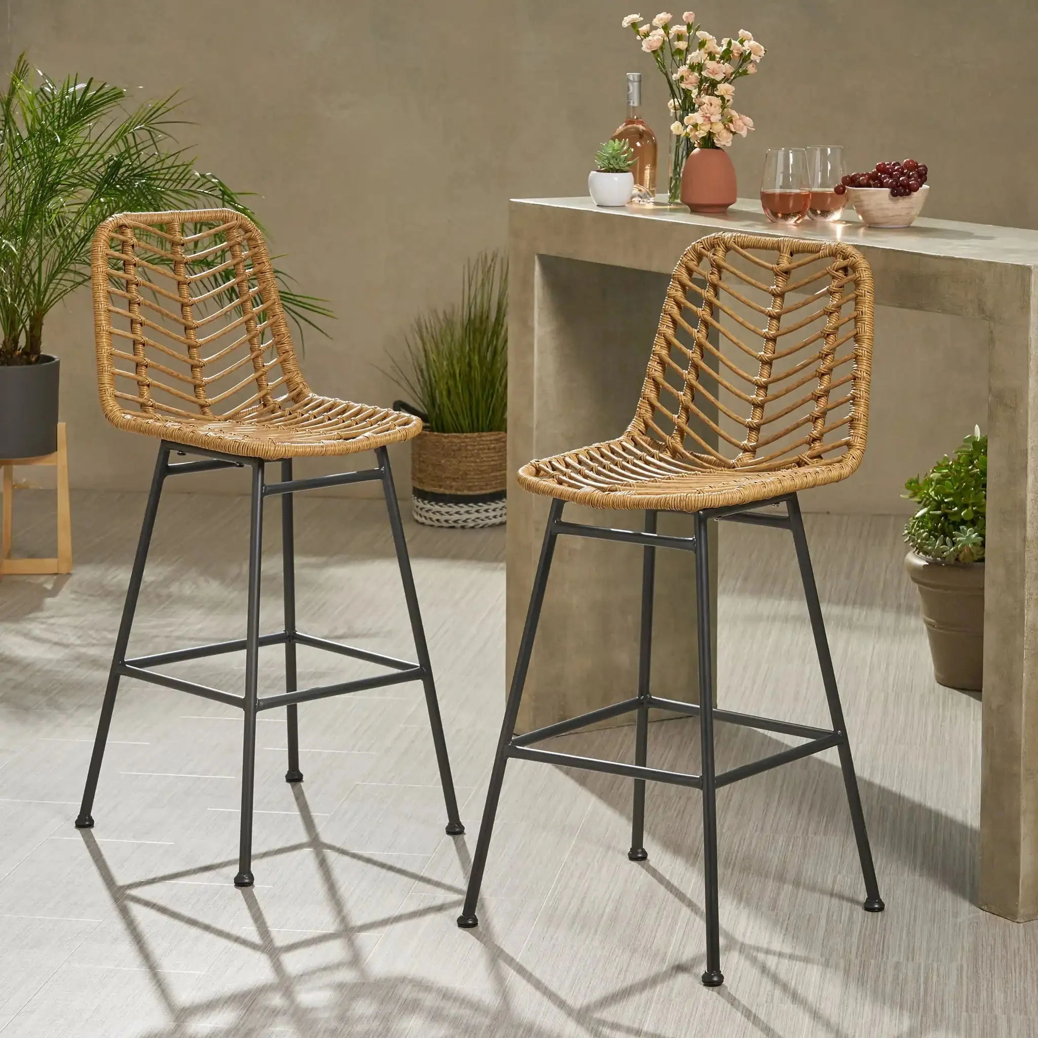 Sawtelle - Outdoor Wicker Barstools (Set of 2) - Image 3