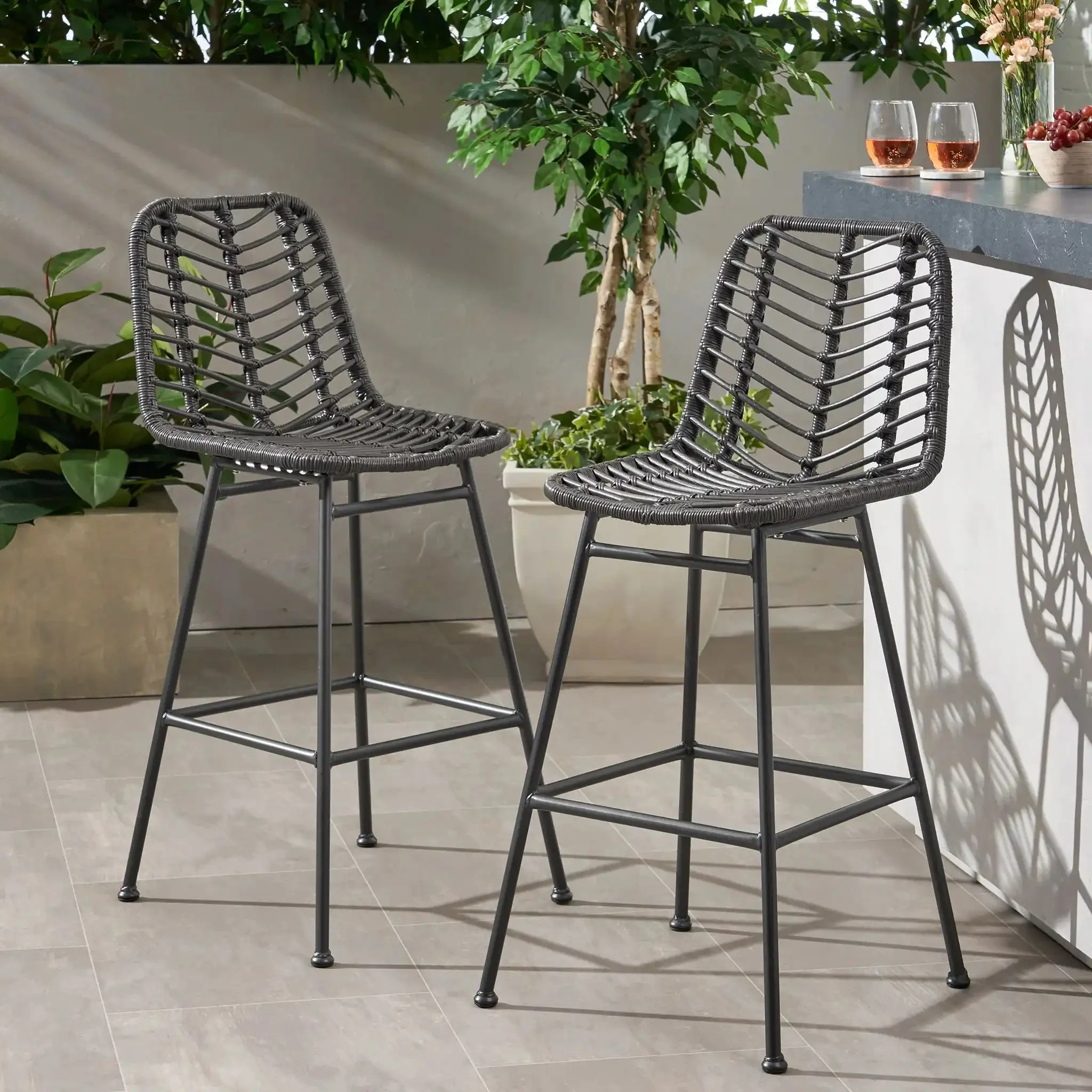 Sawtelle - Outdoor Wicker Barstools (Set of 2) - Image 8