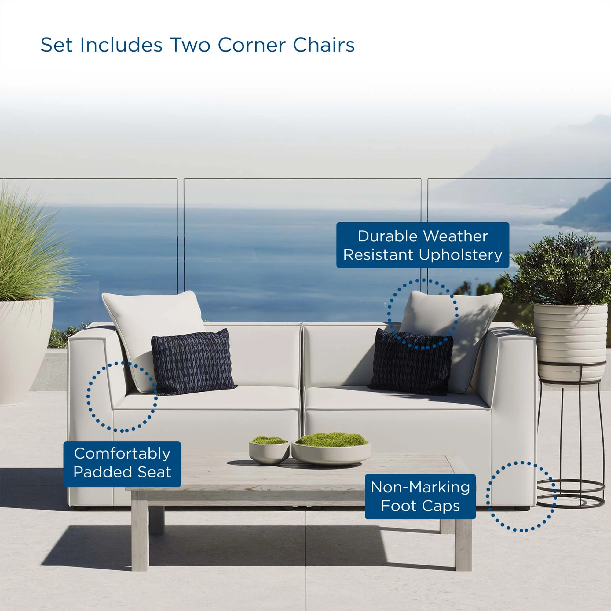 Saybrook 2-Piece Outdoor Patio Upholstered Sectional Sofa Loveseat by Modway - Image 7