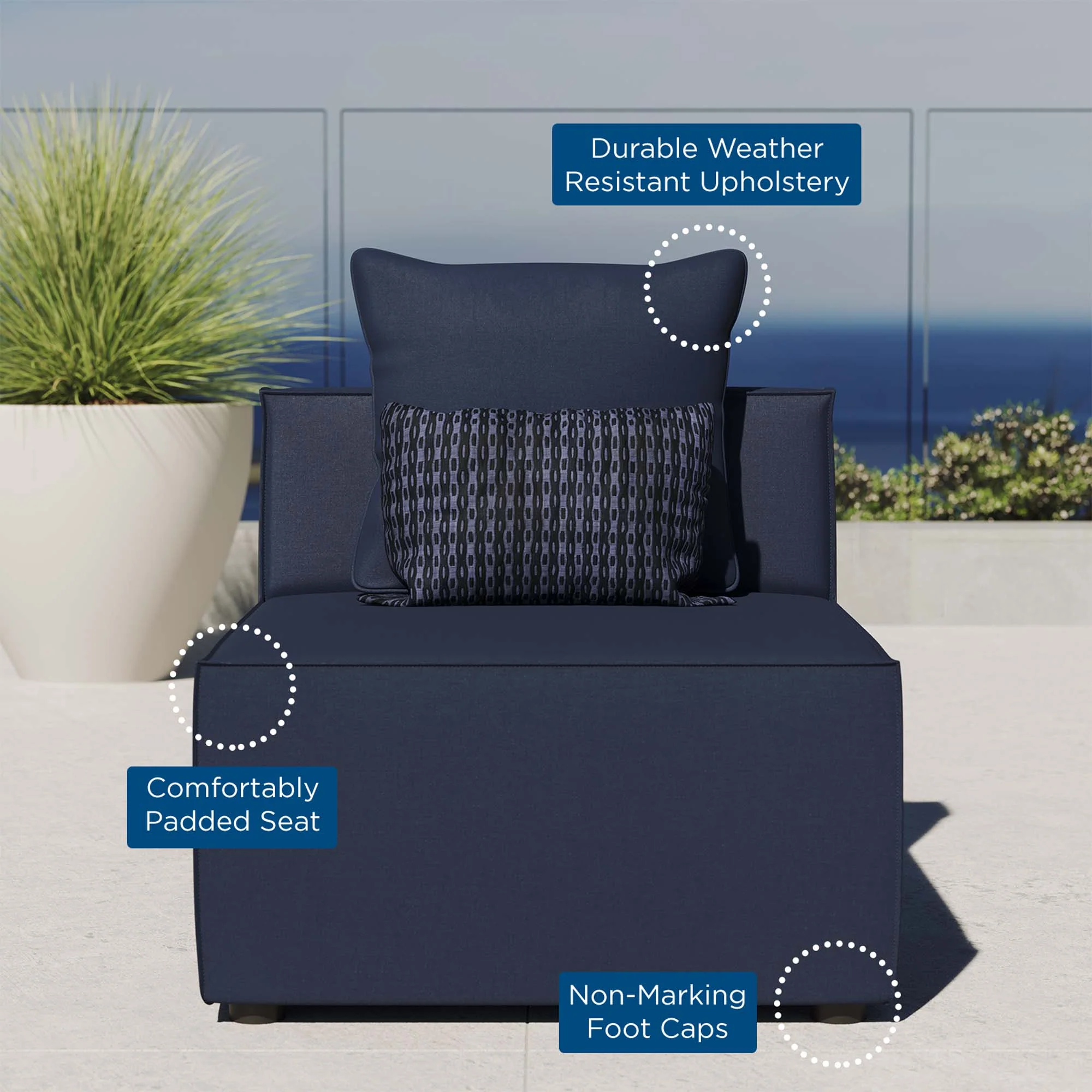 Saybrook Outdoor Patio Upholstered Sectional Sofa Armless Chair by Modway - Image 8