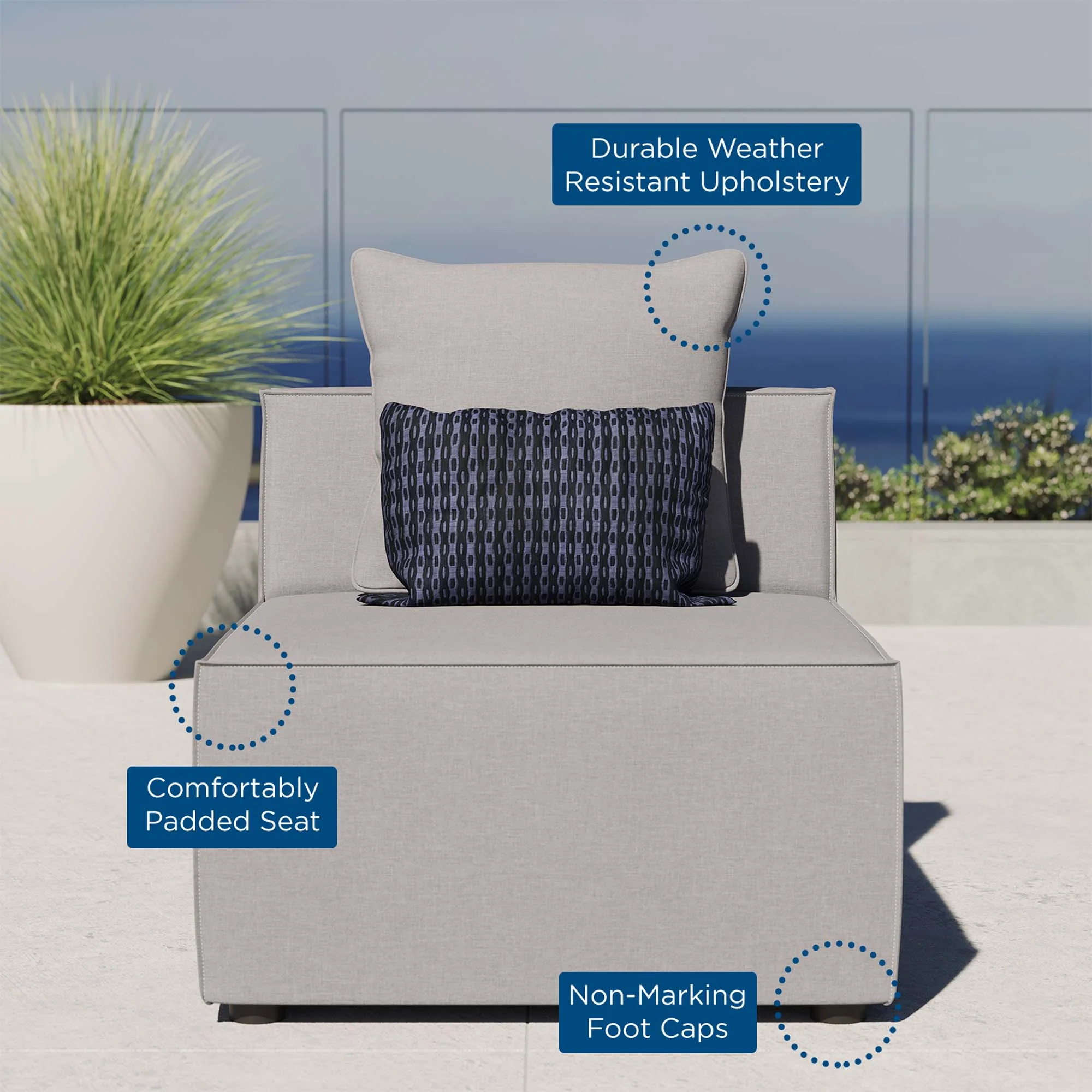 Saybrook Outdoor Patio Upholstered Sectional Sofa Armless Chair by Modway - Image 9