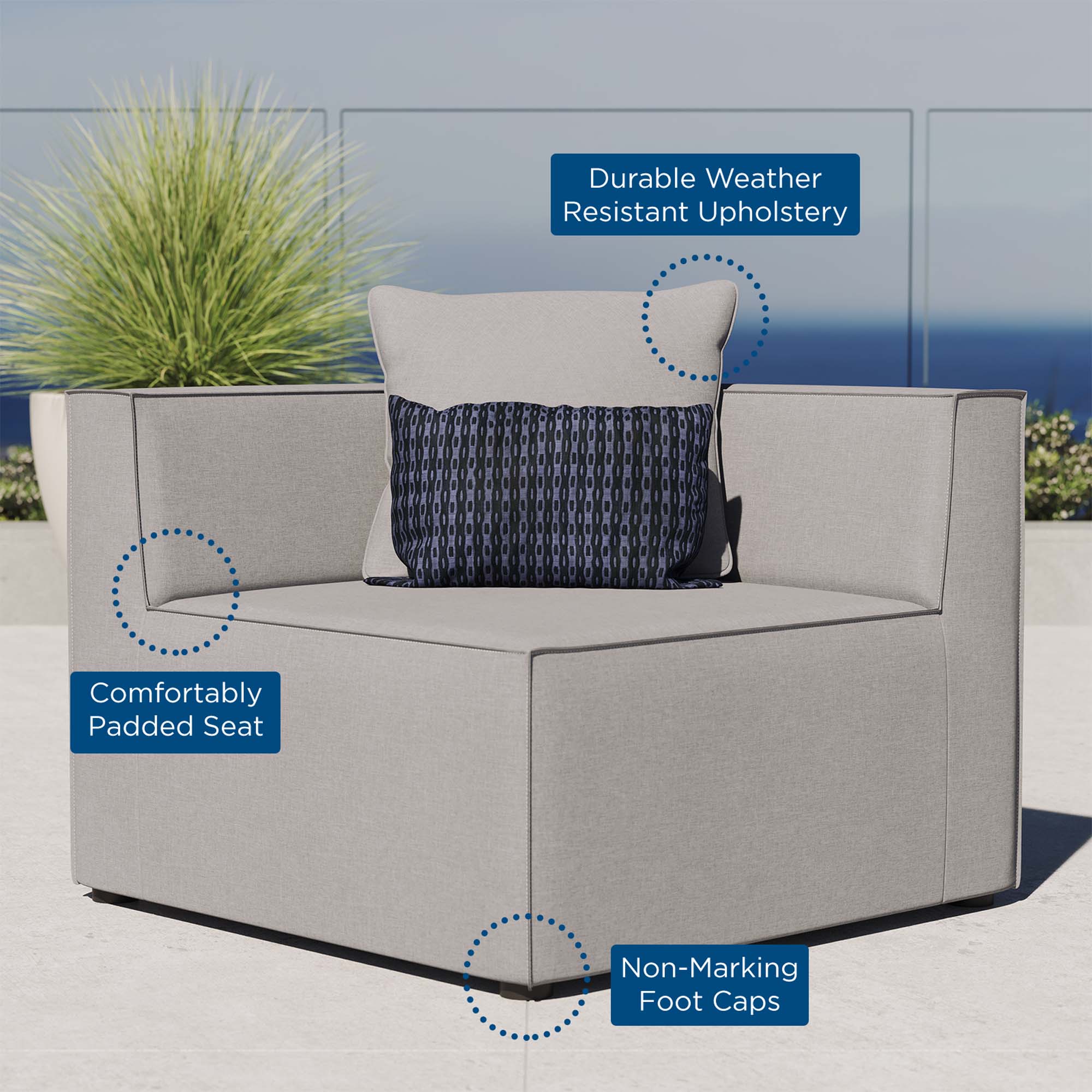 Saybrook Outdoor Patio Upholstered Sectional Sofa Corner Chair - Image 19