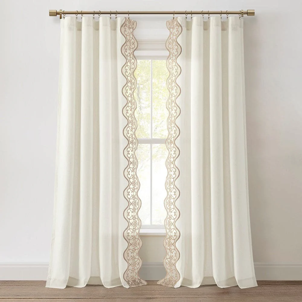 Scalloped Edge Lace Border Window Curtain Panel - Image 3