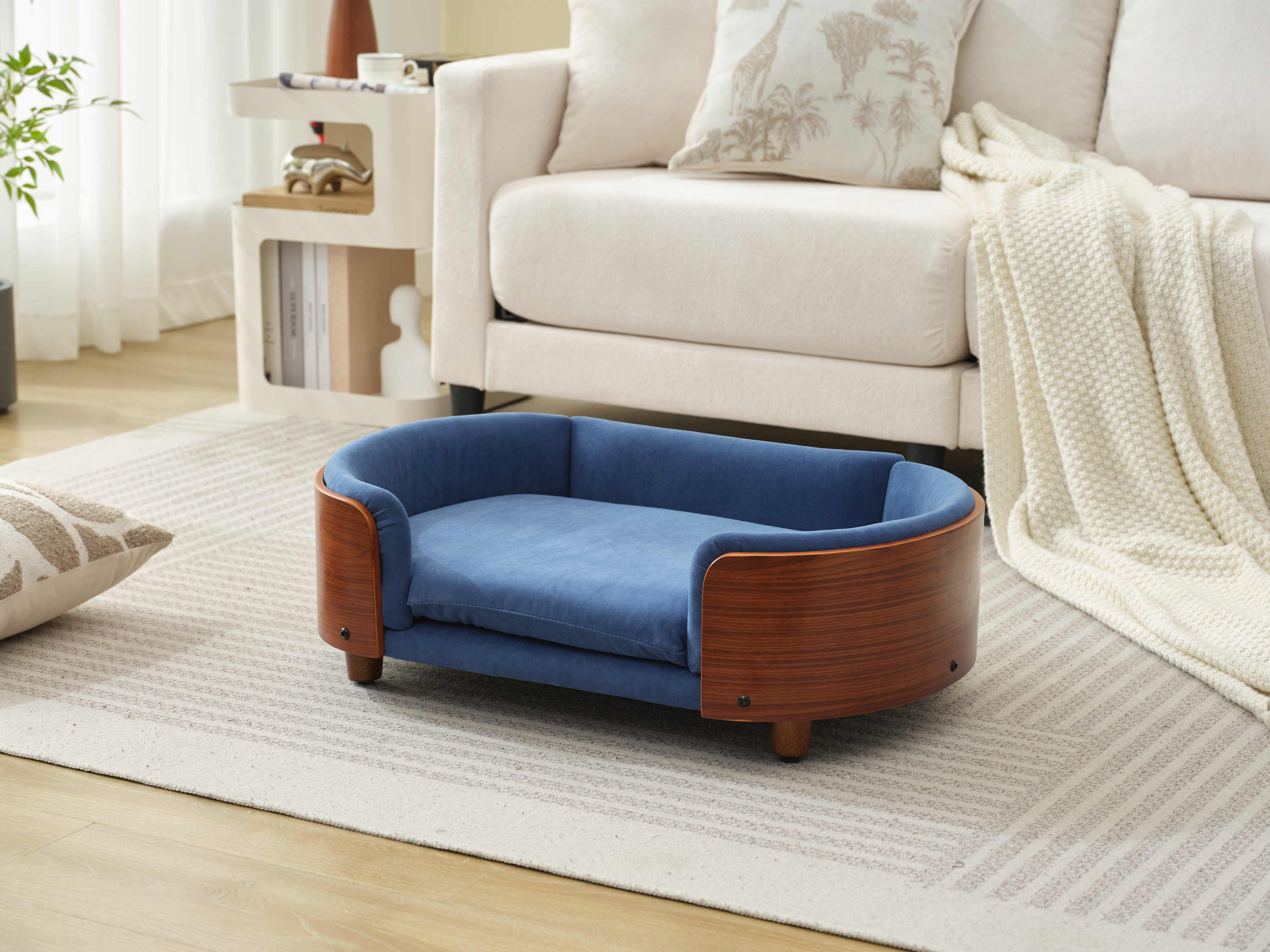 Scandinavian Style Elevated Dog Bed Mid Size Dark Blue Velvet - Image 11