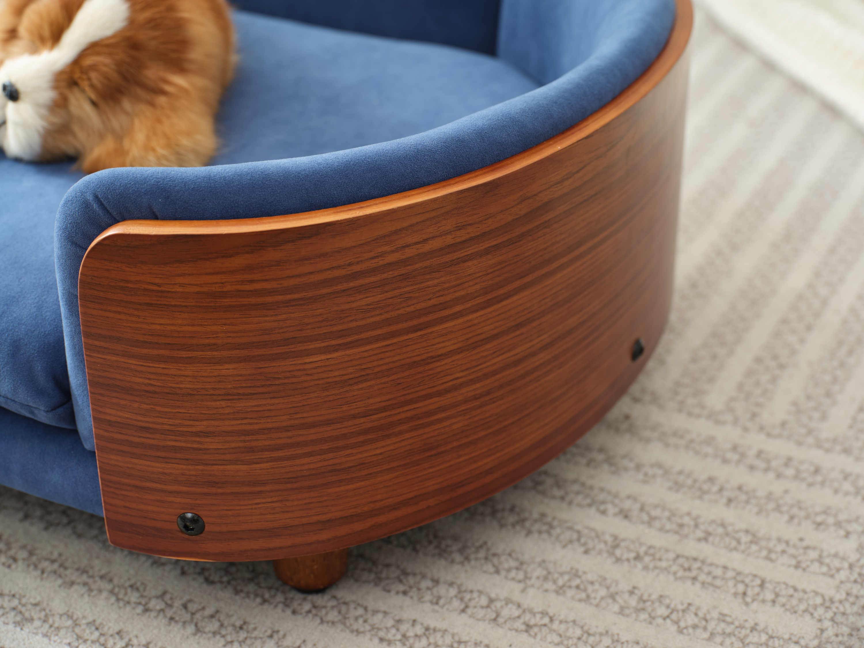 Scandinavian Style Elevated Dog Bed Mid Size Dark Blue Velvet - Image 2