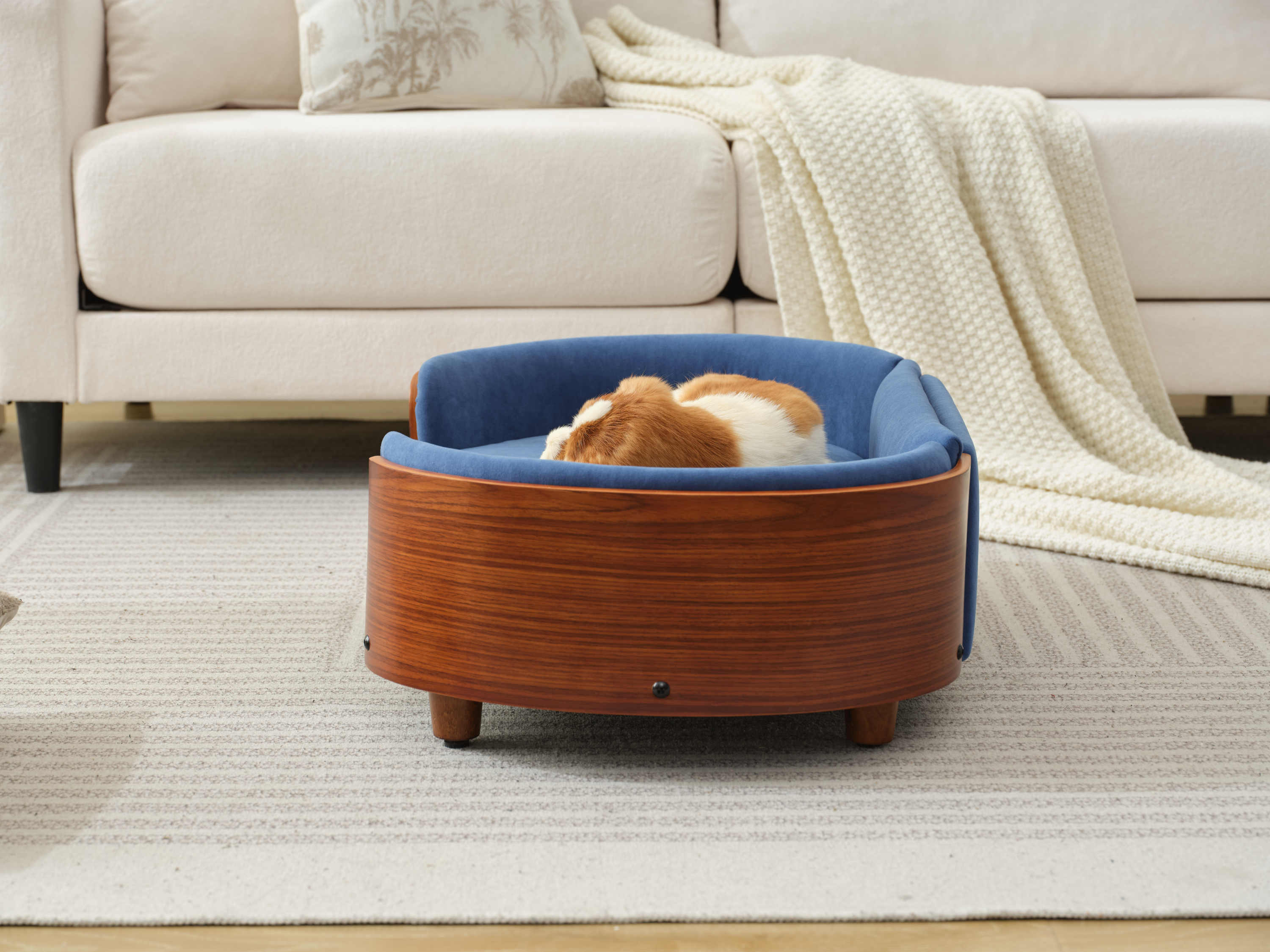 Scandinavian Style Elevated Dog Bed Mid Size Dark Blue Velvet - Image 7