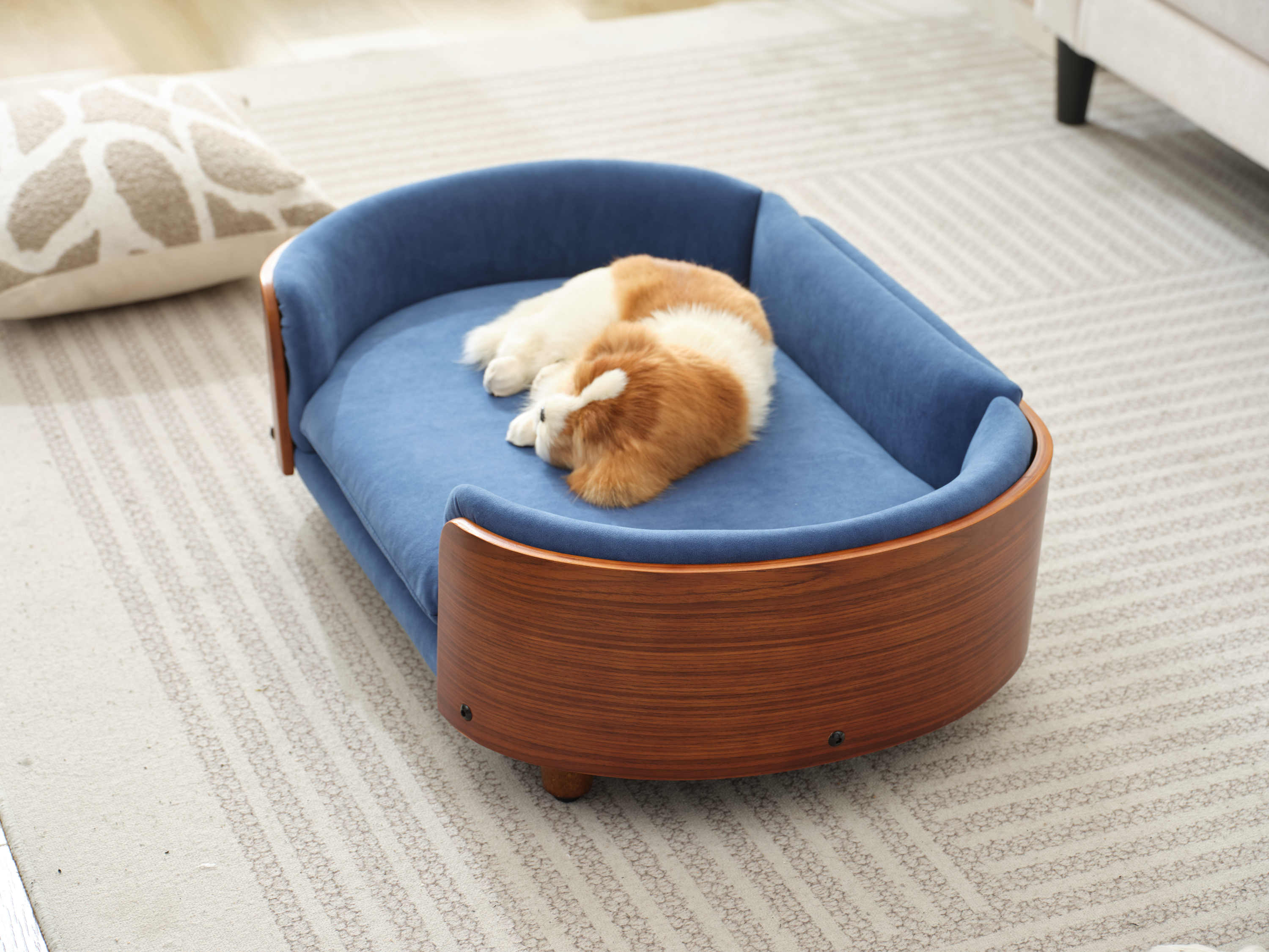 Scandinavian Style Elevated Dog Bed Mid Size Dark Blue Velvet - Image 8