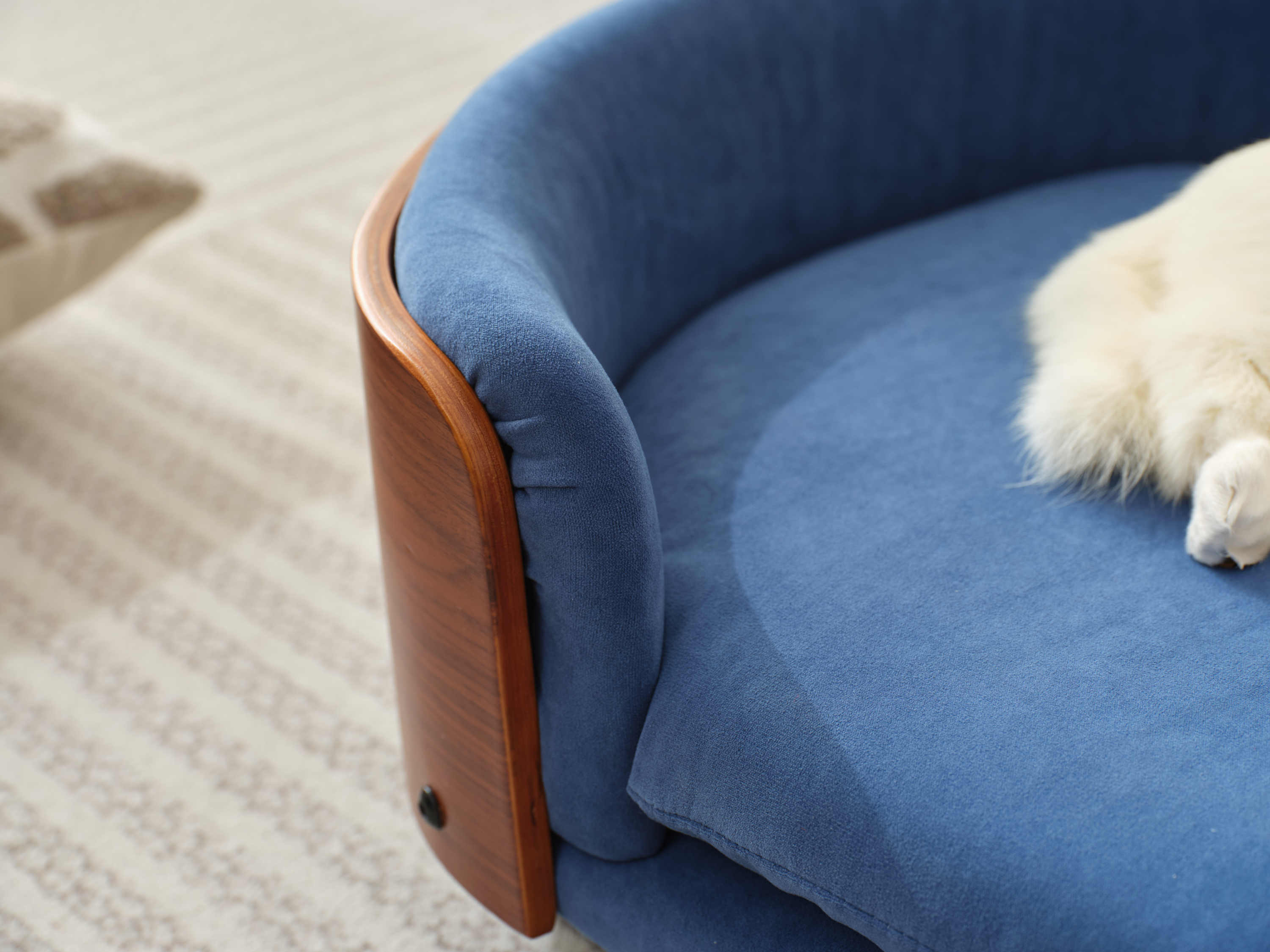 Scandinavian Style Elevated Dog Bed Mid Size Dark Blue Velvet - Image 9