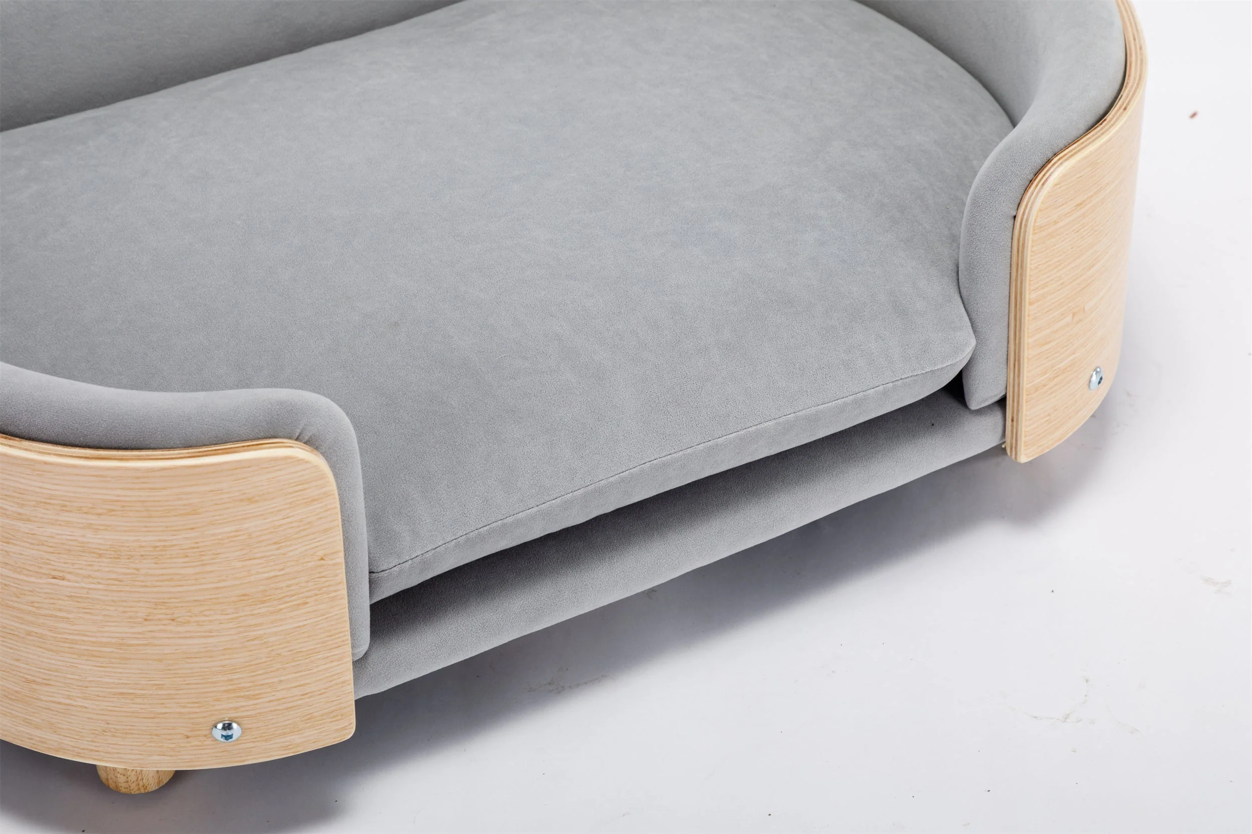 Scandinavian Style Elevated Dog Bed Pet Sofa Velvet Cushion Mid Size Light Grey - Image 13