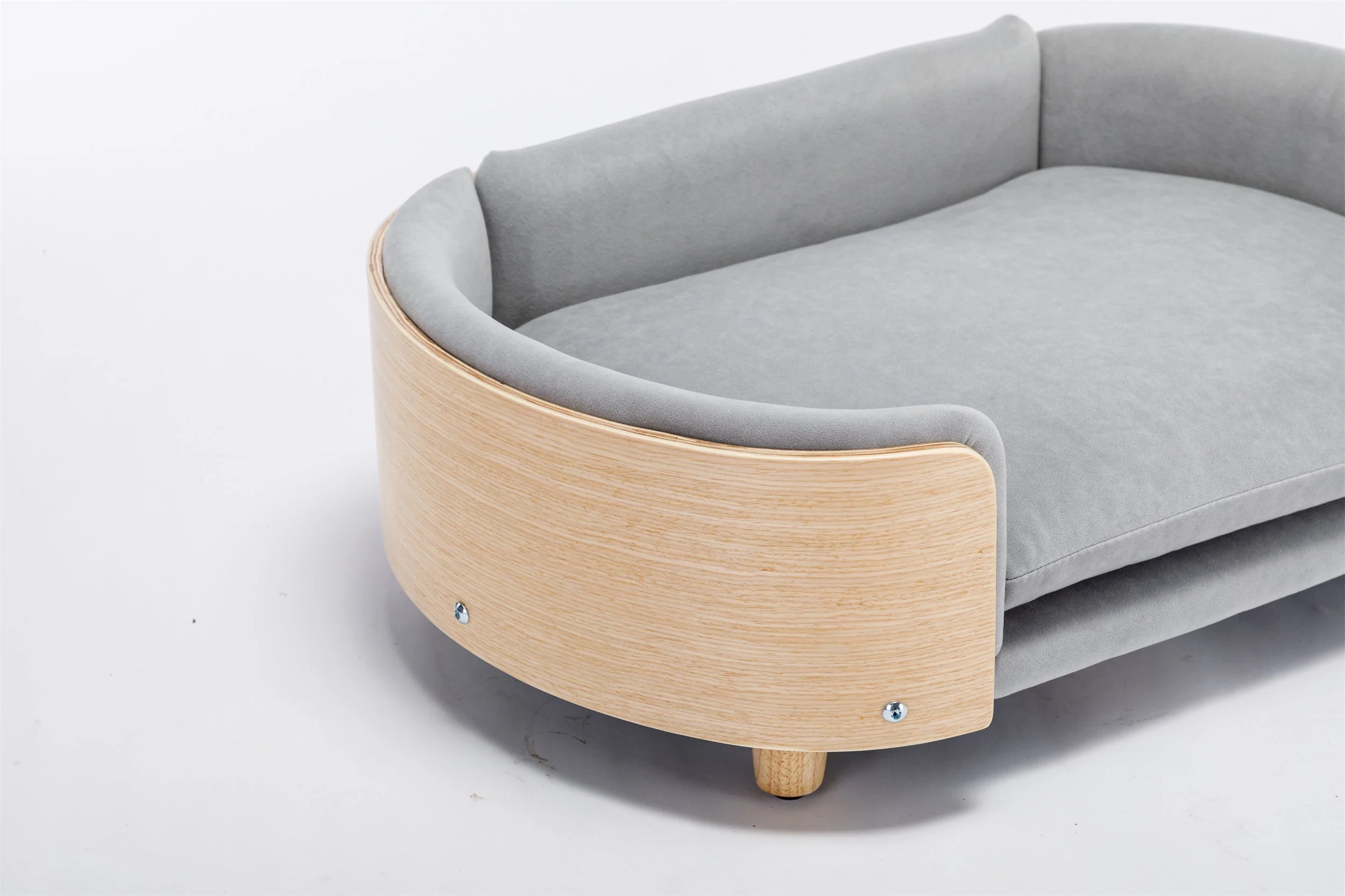 Scandinavian Style Elevated Dog Bed Pet Sofa Velvet Cushion Mid Size Light Grey - Image 14