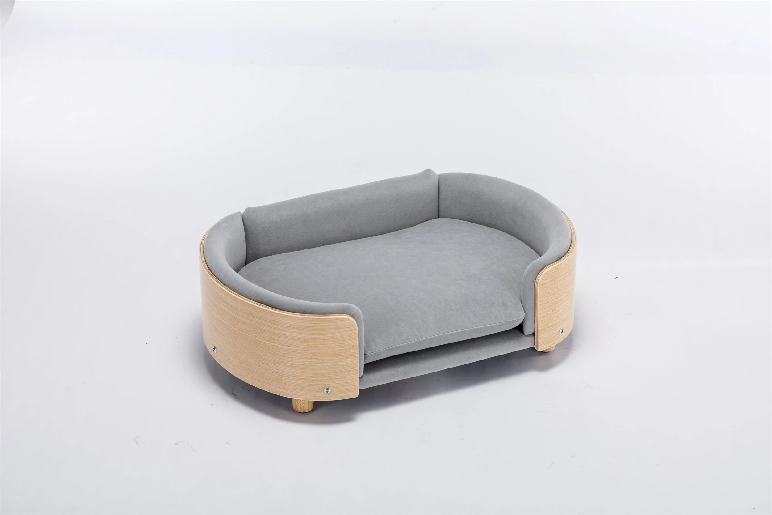 Scandinavian Style Elevated Dog Bed Pet Sofa Velvet Cushion Mid Size Light Grey - Image 15