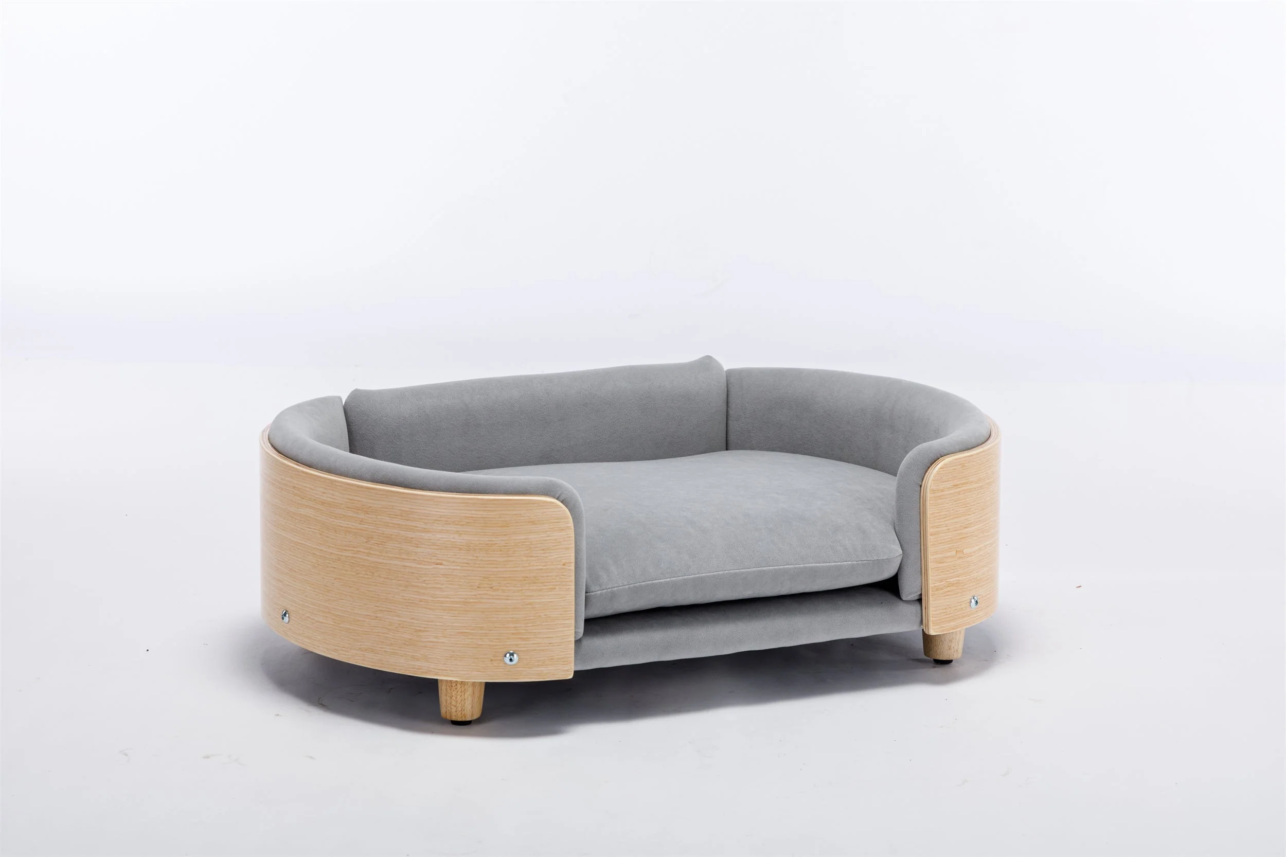 Scandinavian Style Elevated Dog Bed Pet Sofa Velvet Cushion Mid Size Light Grey - Image 16
