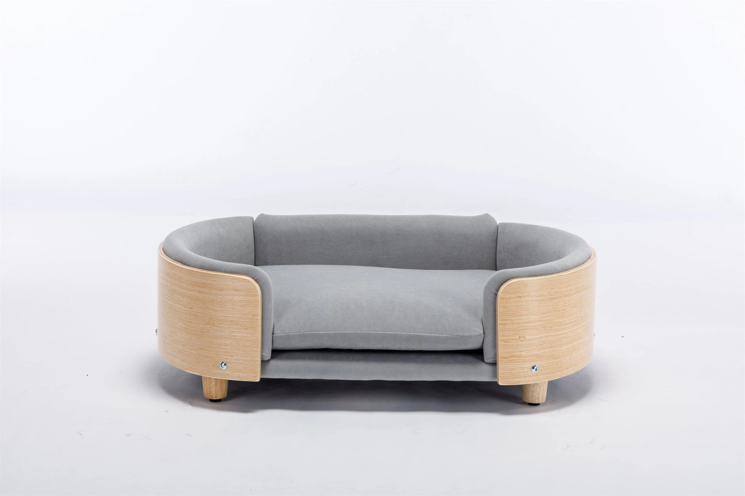 Scandinavian Style Elevated Dog Bed Pet Sofa Velvet Cushion Mid Size Light Grey - Image 17