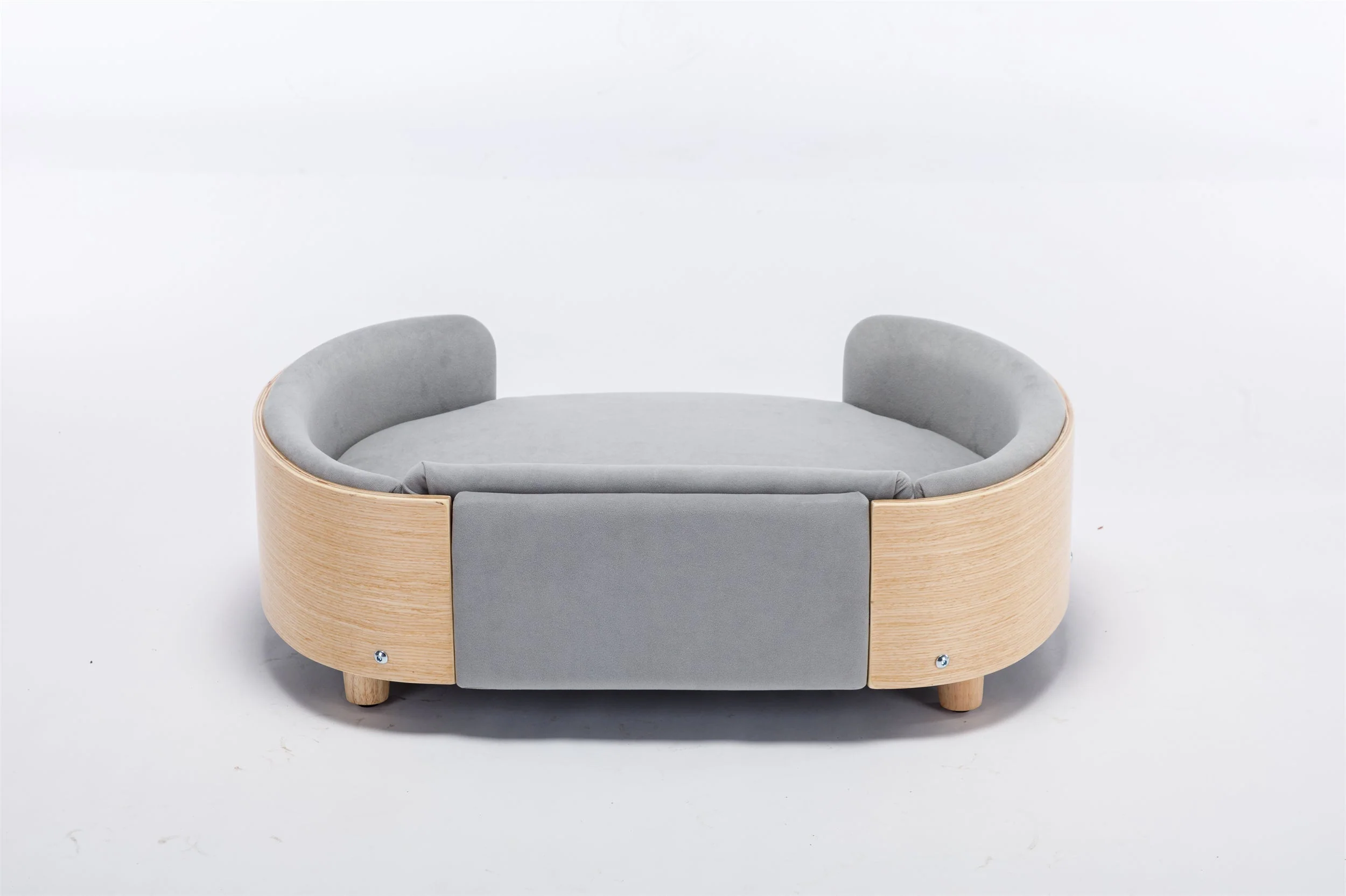 Scandinavian Style Elevated Dog Bed Pet Sofa Velvet Cushion Mid Size Light Grey - Image 9