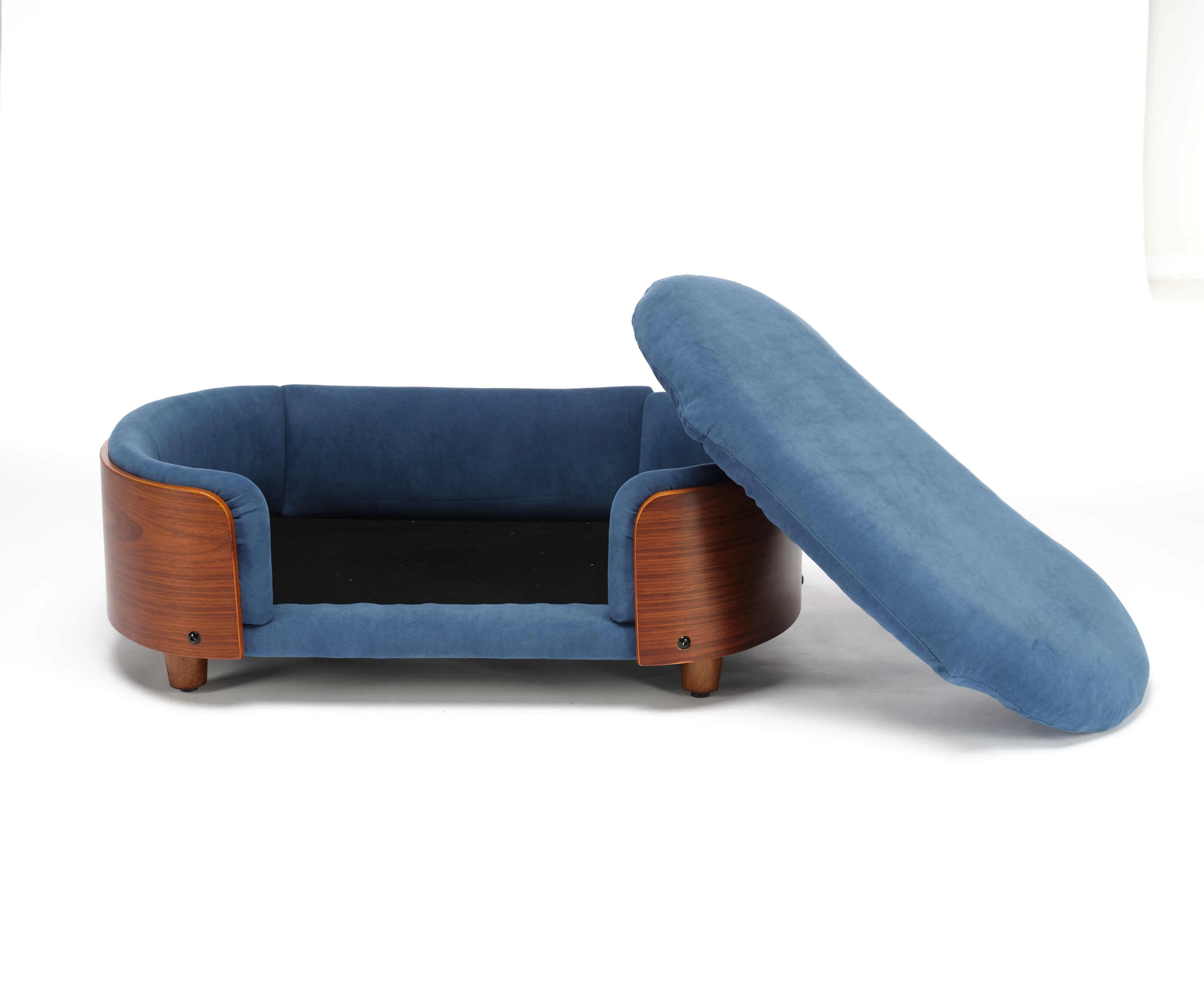 Scandinavian Style Elevated Dog Bed Pet Sofa Velvet Dark Blue Small Size - Image 12