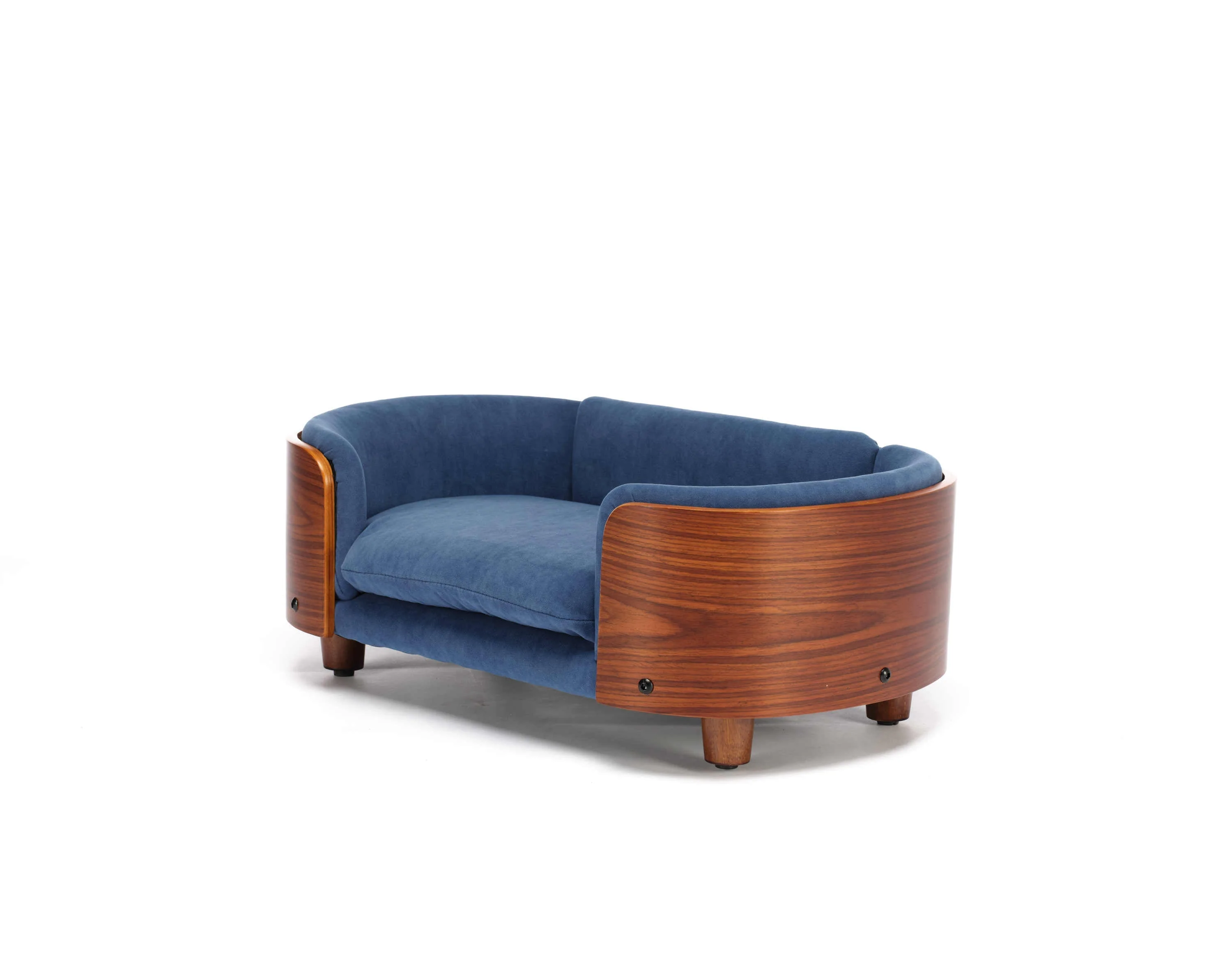 Scandinavian Style Elevated Dog Bed Pet Sofa Velvet Dark Blue Small Size - Image 15