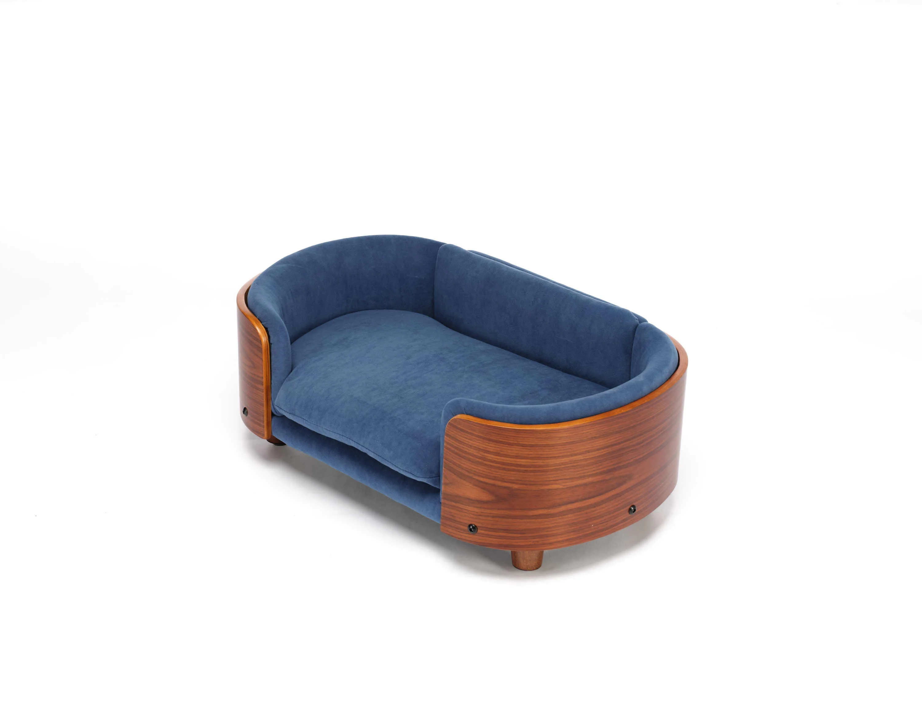 Scandinavian Style Elevated Dog Bed Pet Sofa Velvet Dark Blue Small Size - Image 16