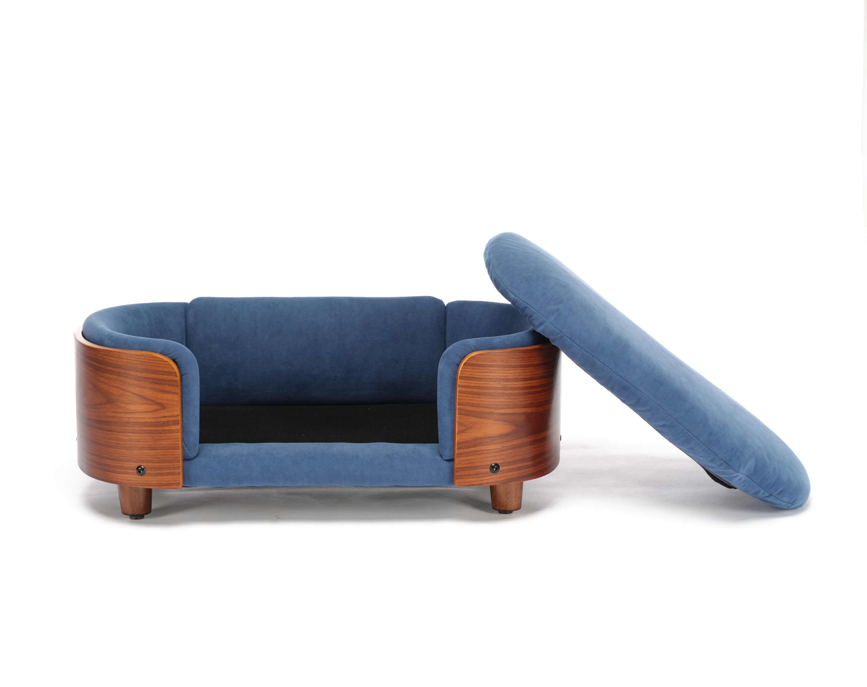 Scandinavian Style Elevated Dog Bed Pet Sofa Velvet Dark Blue Small Size - Image 17