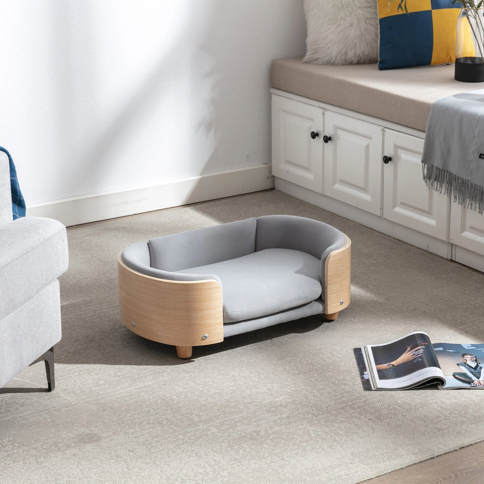 Scandinavian Style Elevated Dog Bed Pet Sofa With Solid Wood Legs - Image 10