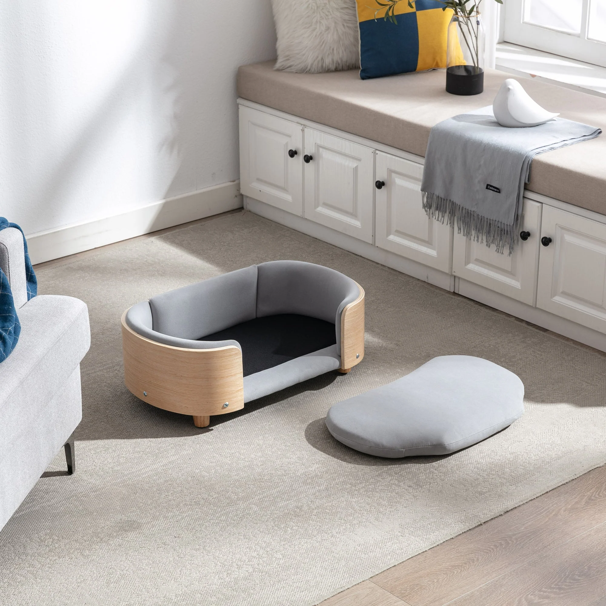 Scandinavian Style Elevated Dog Bed Pet Sofa With Solid Wood Legs - Image 3