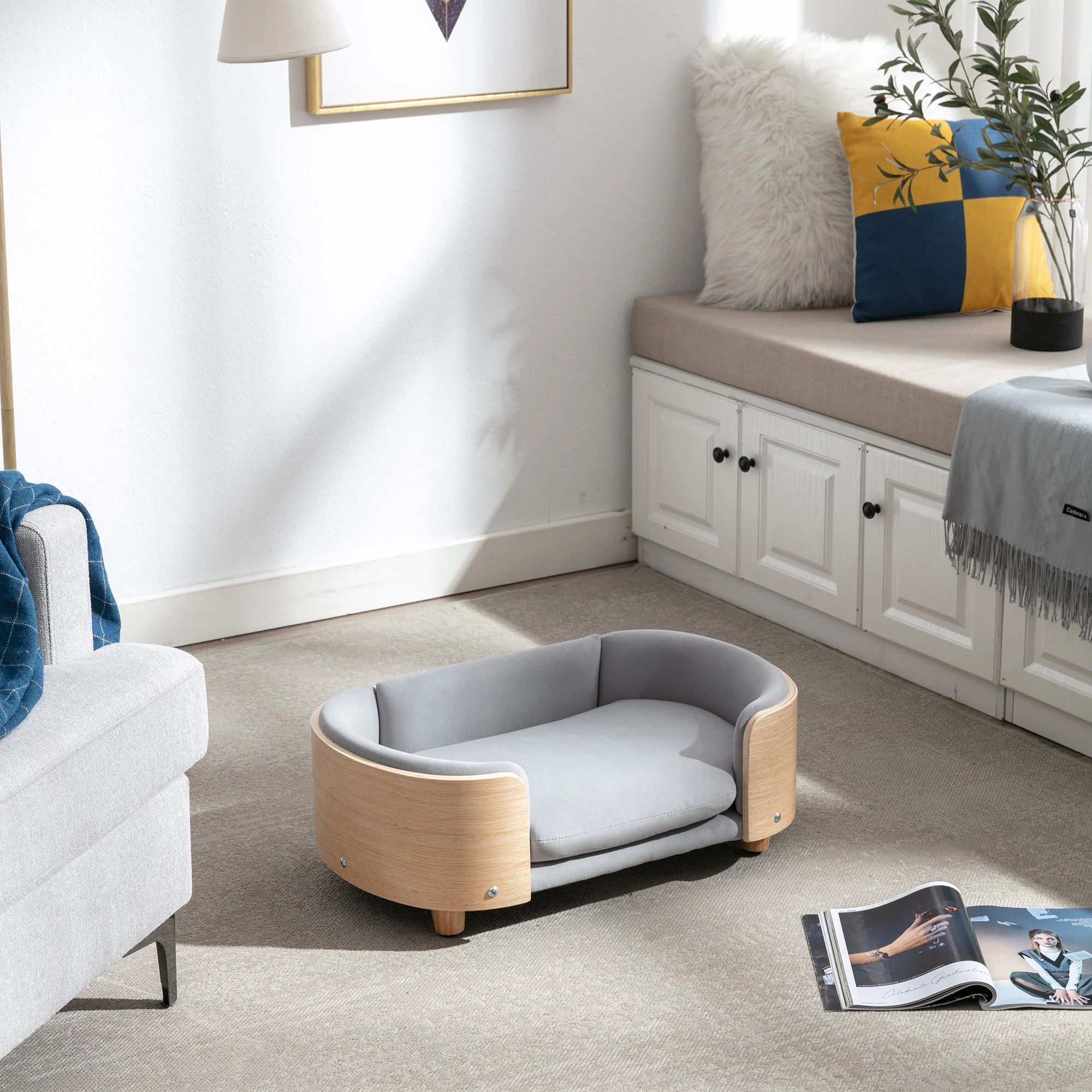 Scandinavian Style Elevated Dog Bed Pet Sofa With Solid Wood Legs - Image 9