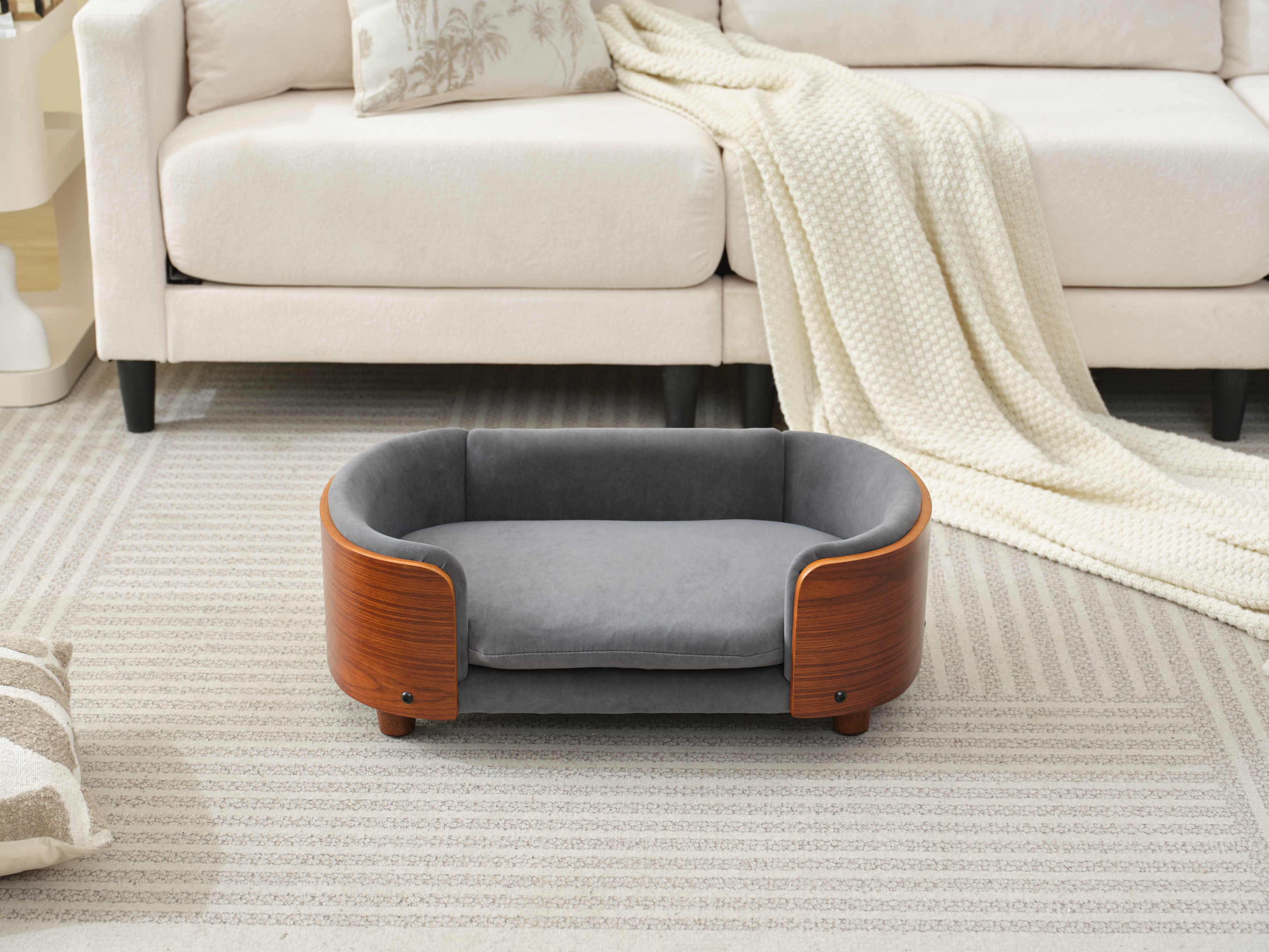 Scandinavian Style Elevated Dog Bed with Solid Walnut Wood Legs - Image 10