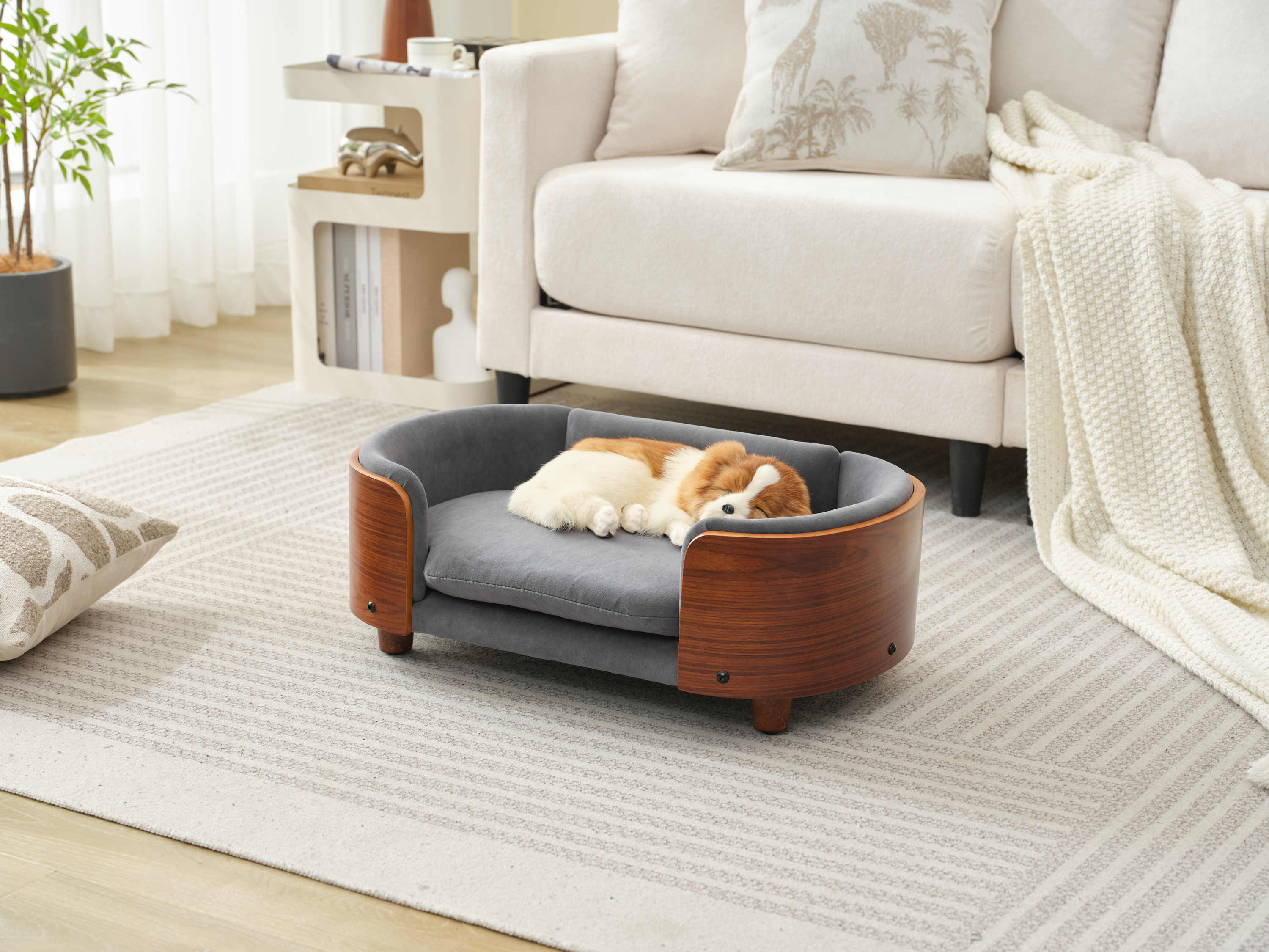 Scandinavian Style Elevated Dog Bed with Solid Walnut Wood Legs - Image 11