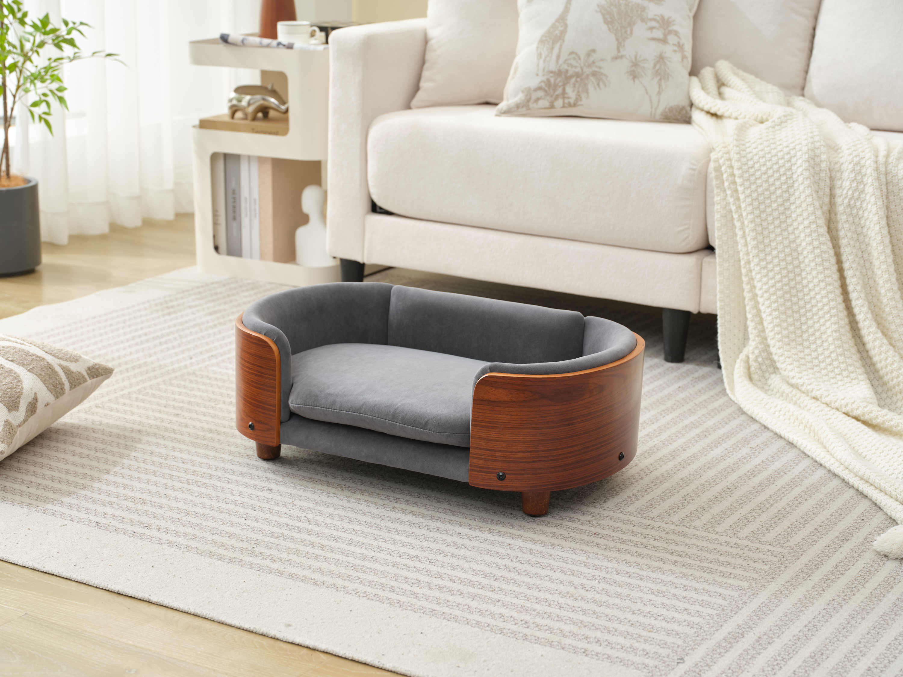 Scandinavian Style Elevated Dog Bed with Solid Walnut Wood Legs - Image 12