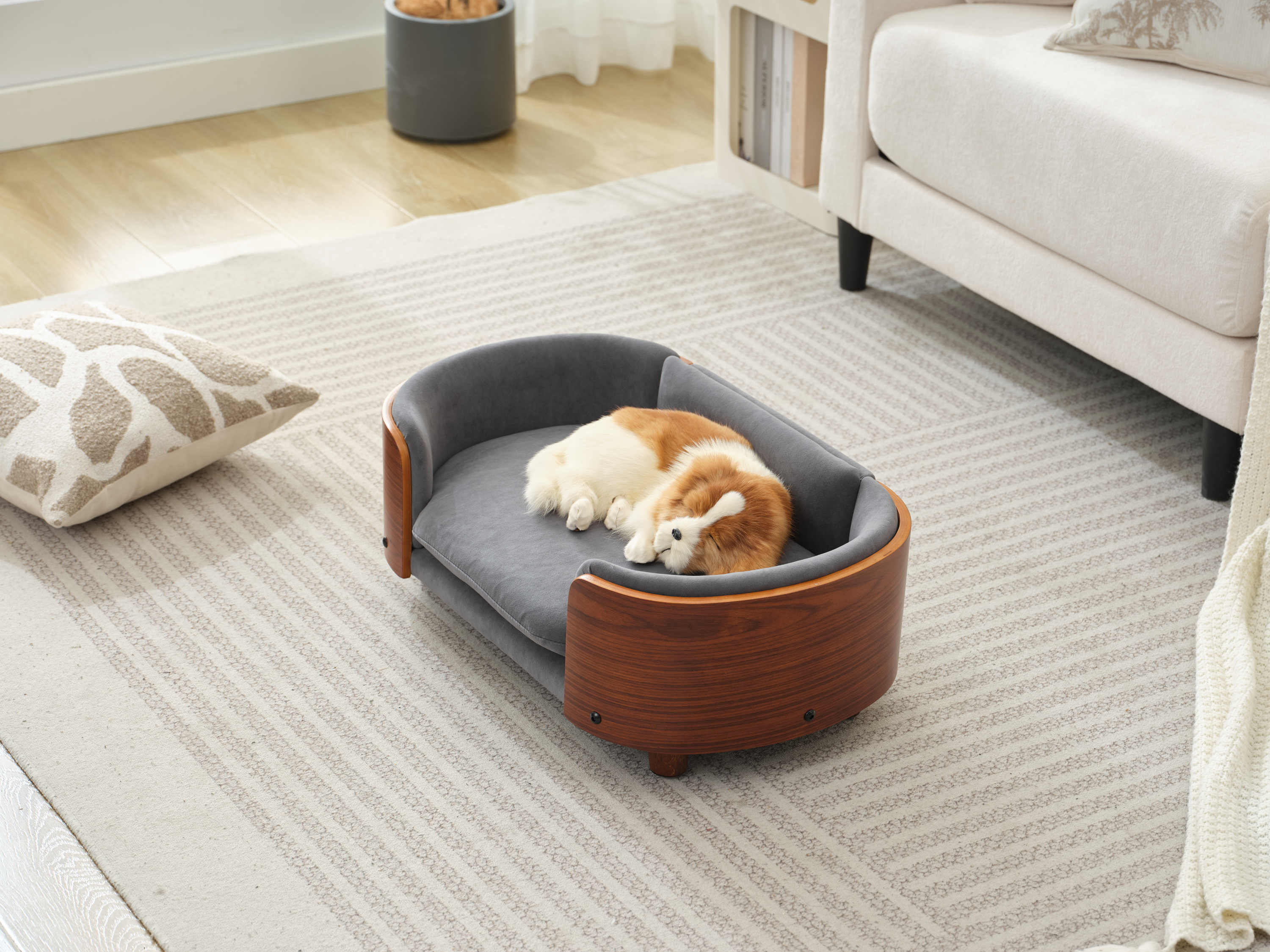 Scandinavian Style Elevated Dog Bed with Solid Walnut Wood Legs - Image 13