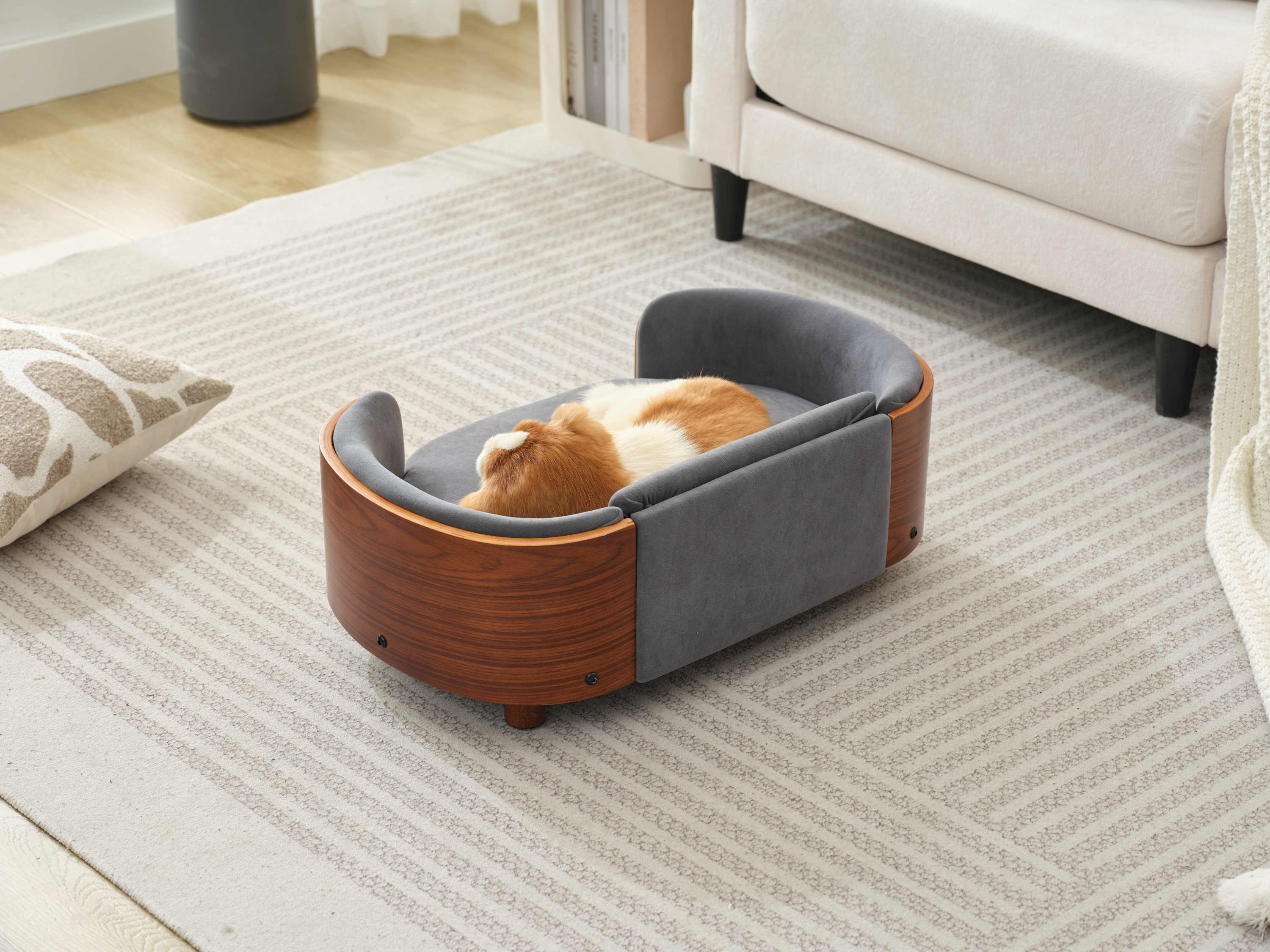 Scandinavian Style Elevated Dog Bed with Solid Walnut Wood Legs - Image 2