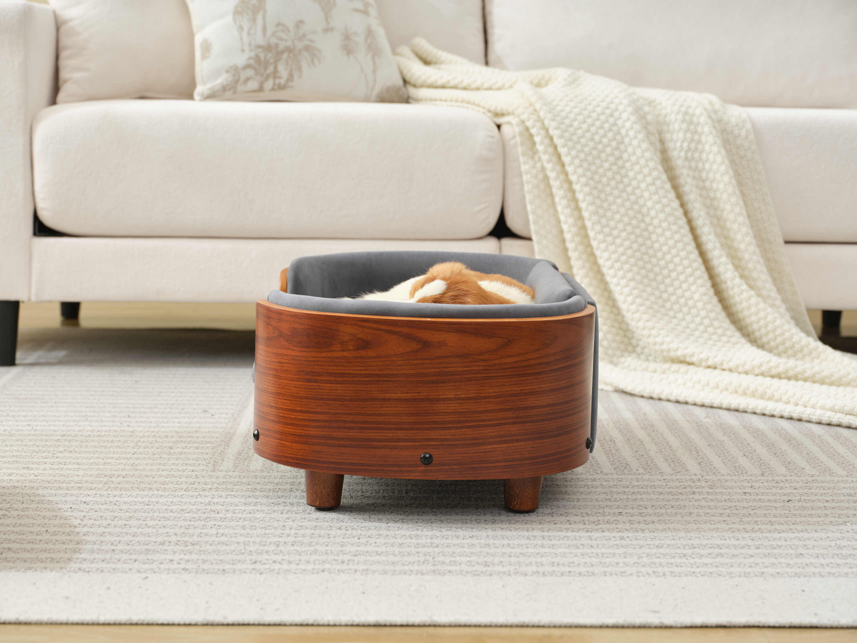 Scandinavian Style Elevated Dog Bed with Solid Walnut Wood Legs - Image 4