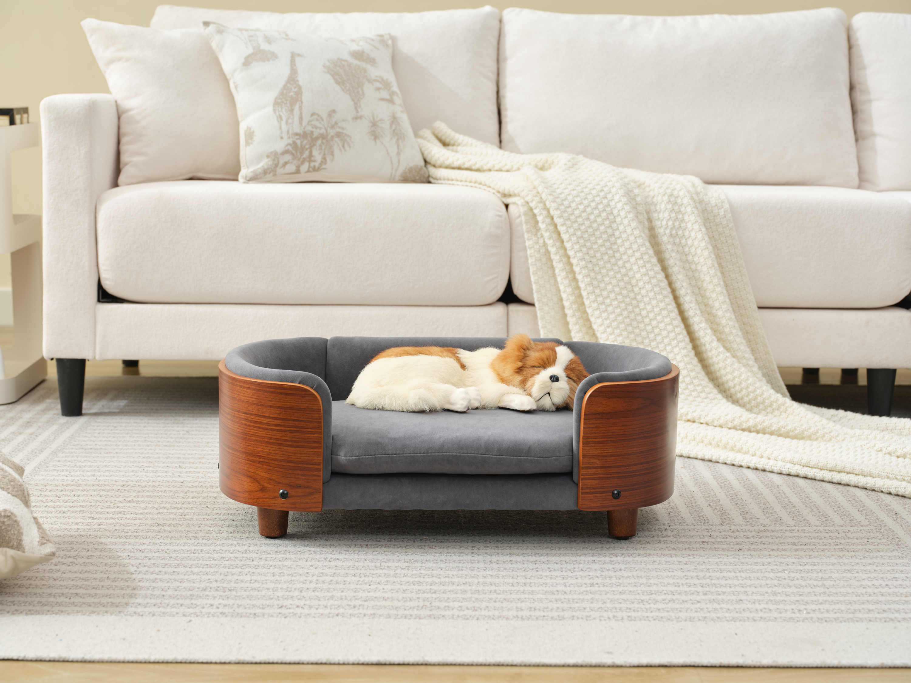 Scandinavian Style Elevated Dog Bed with Solid Walnut Wood Legs - Image 5