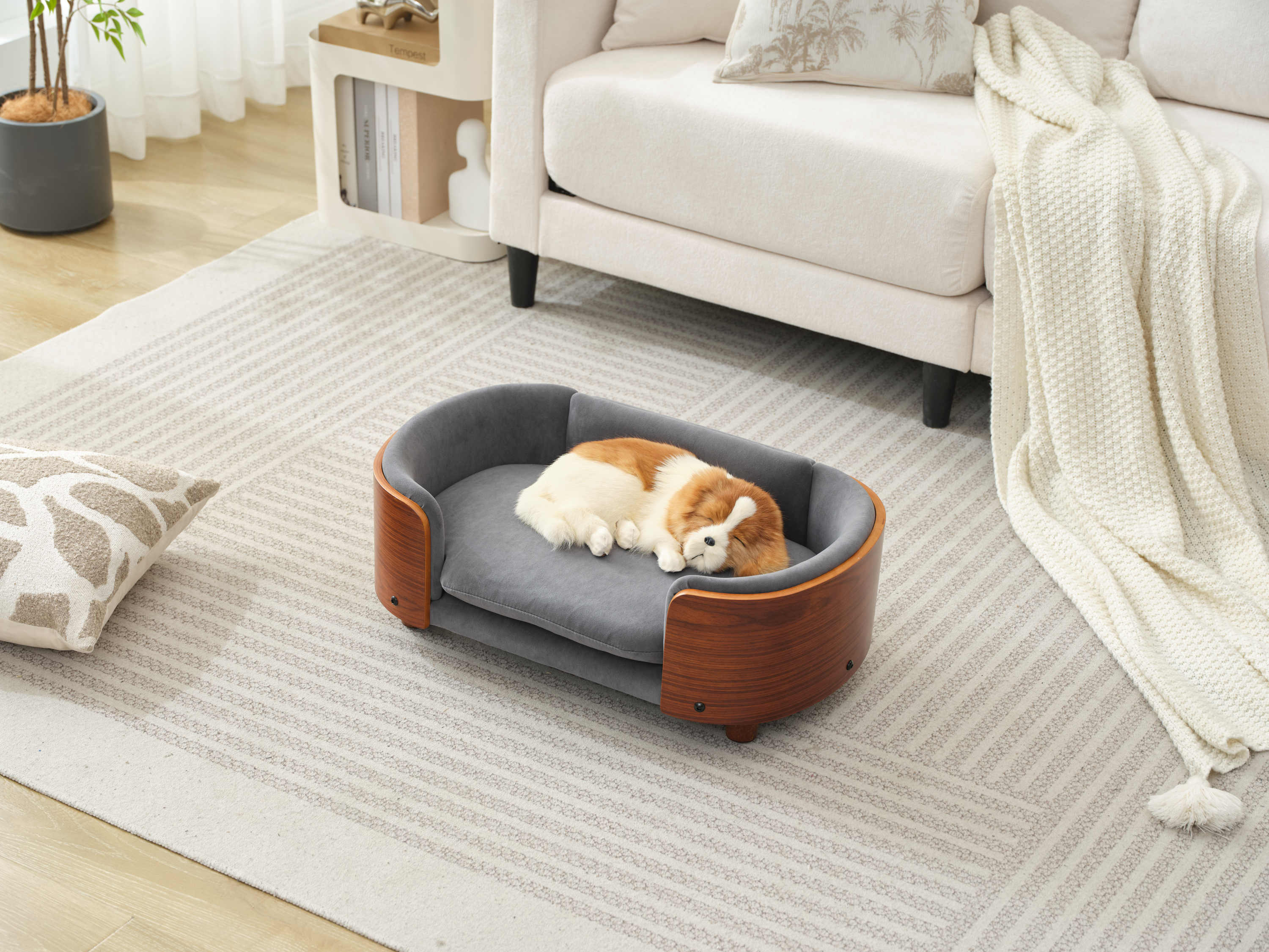 Scandinavian Style Elevated Dog Bed with Solid Walnut Wood Legs - Image 6