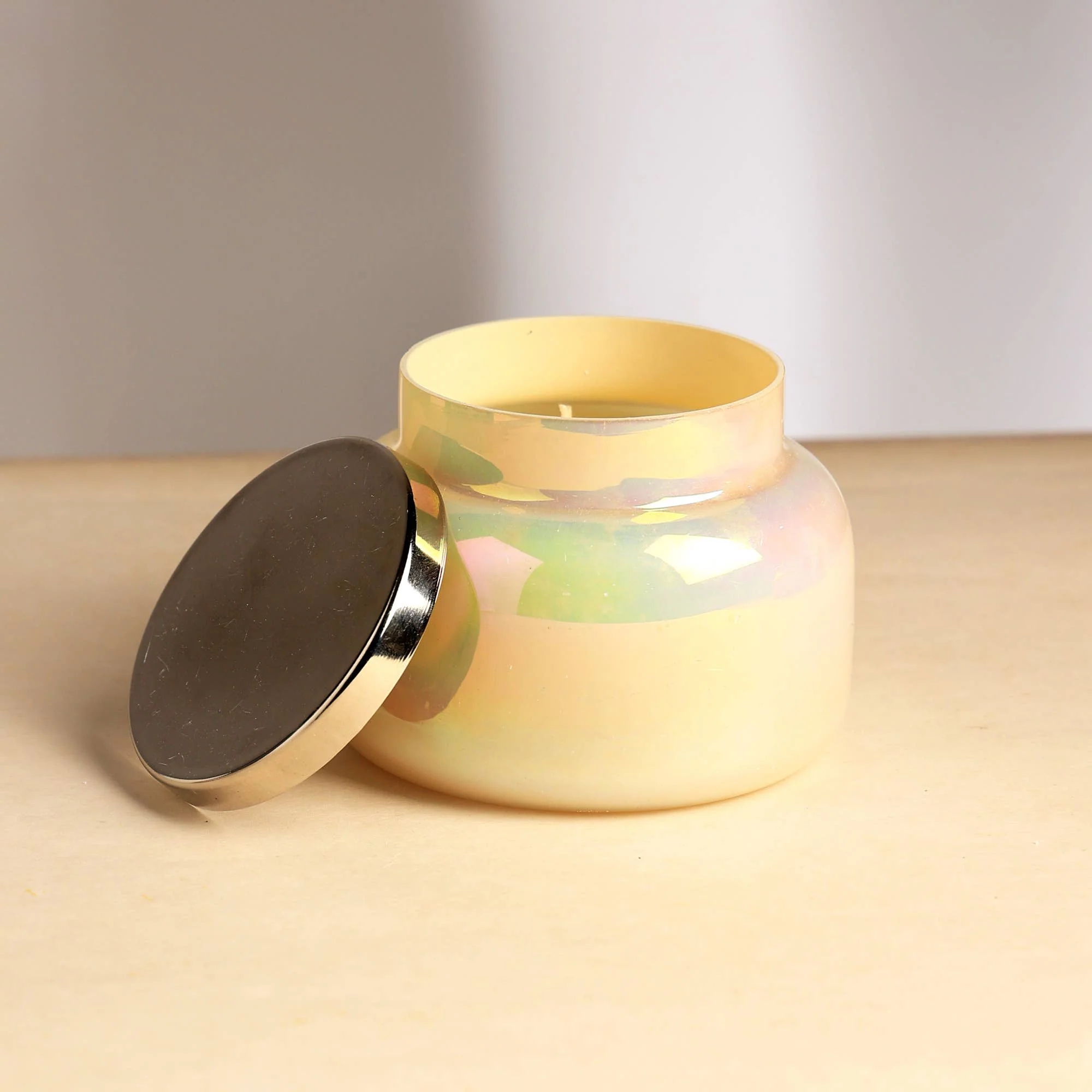 Scented Wax Candle Jar with Lid in Pastel Yellow